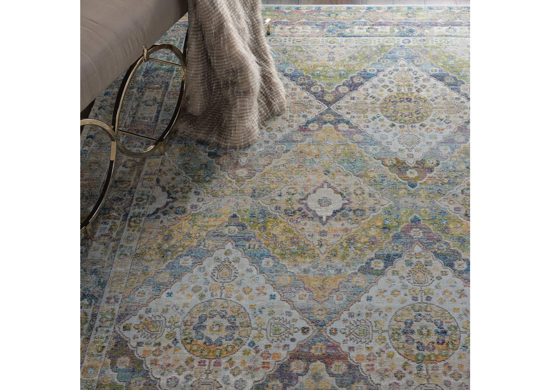 Nourison Ankara Global ANR07 Blue and Green 4'x6' Farmhouse Area Rug,Nourison