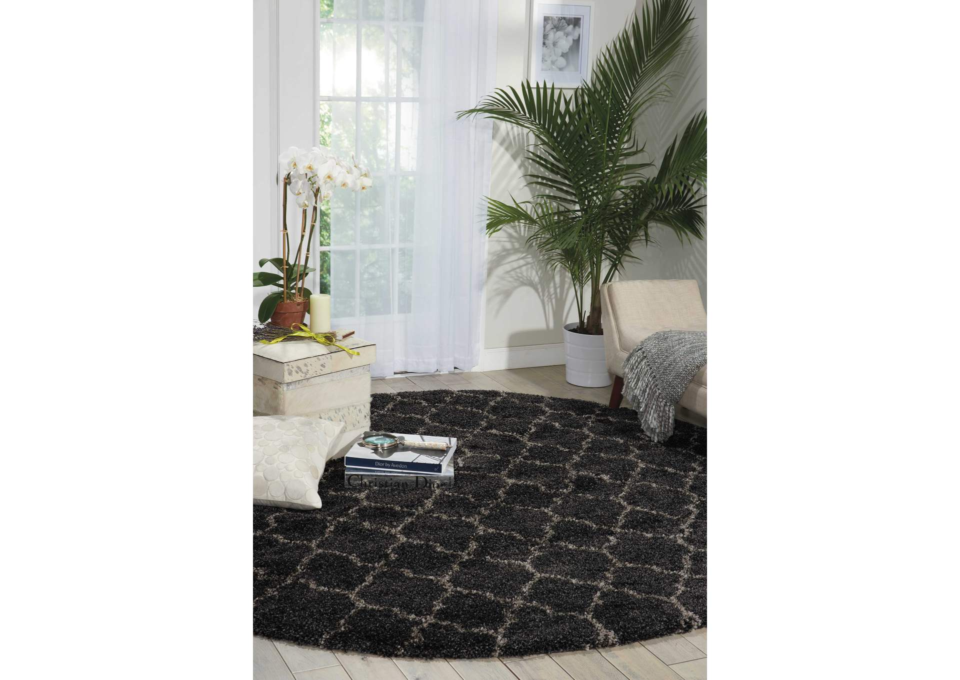 Nourison Amore AMOR2 Black 8' Round Rug,Nourison