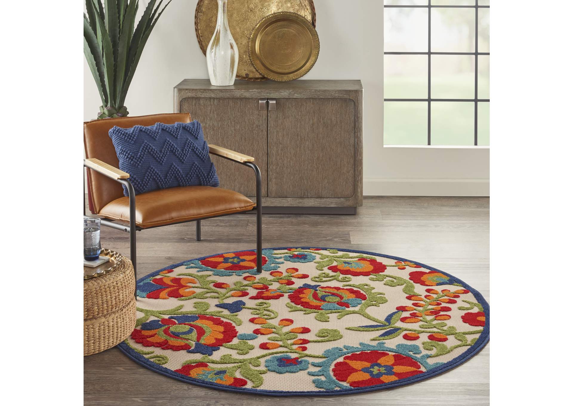 Nourison Aloha ALH17 Multicolor 5' Round Indoor-outdoor Area Rug,Nourison