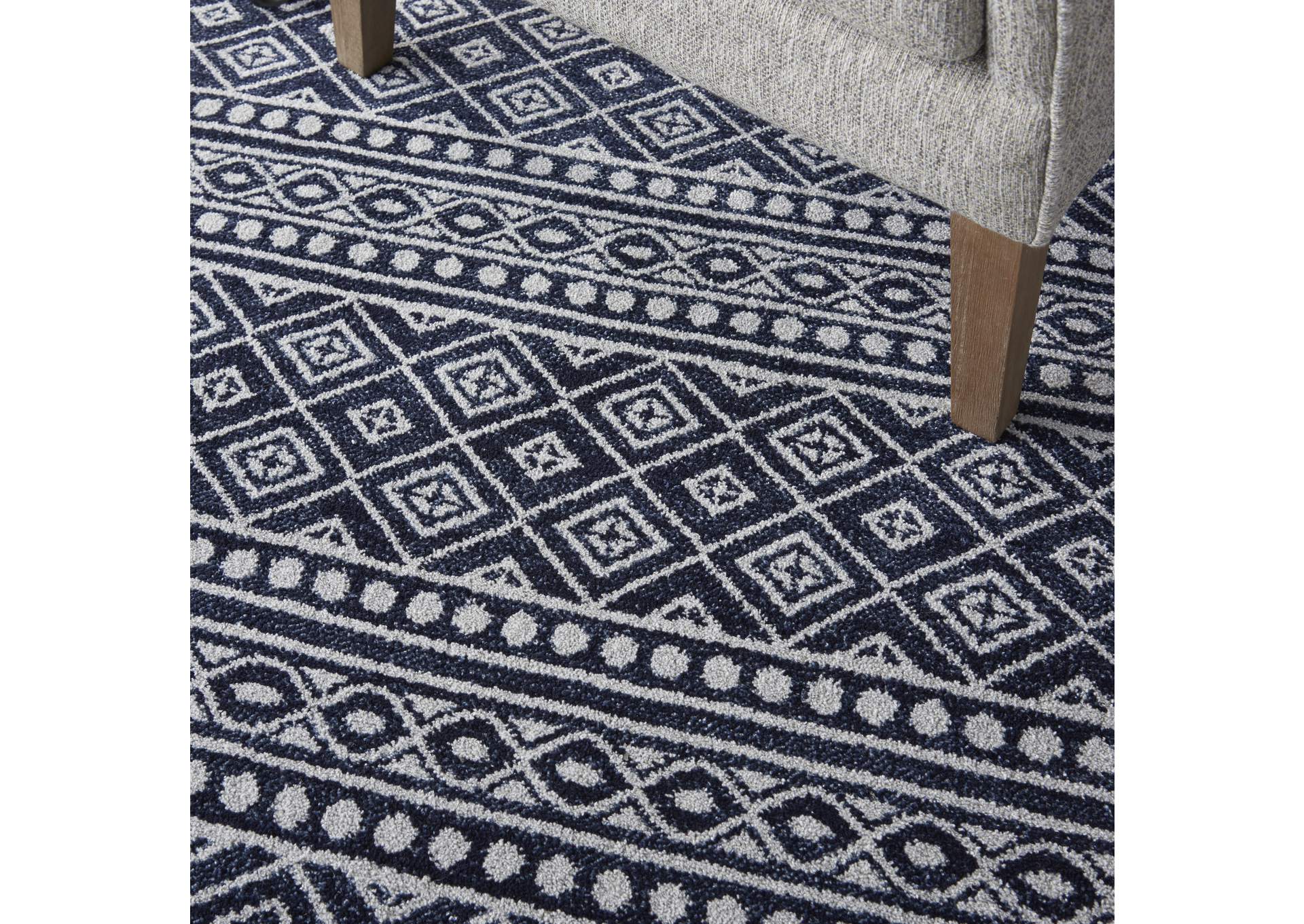 Nourison Palermo 8' x 10" Navy and Grey Distressed Bohemian Area Rug,Nourison