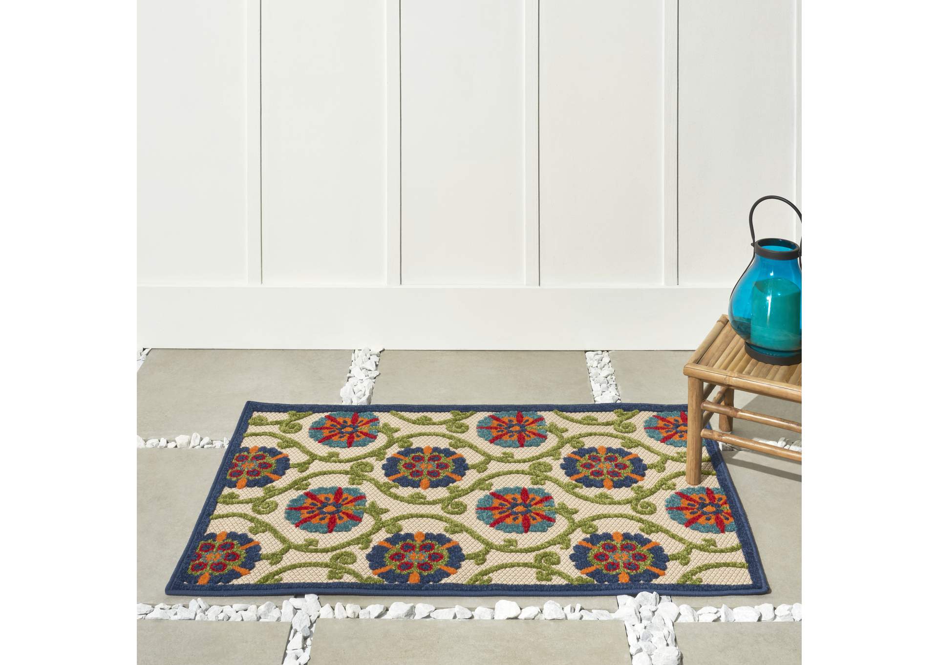 Nourison Aloha ALH19 3'x4' Blue Multicolor Easy-care Indoor-outdoor Rug,Nourison
