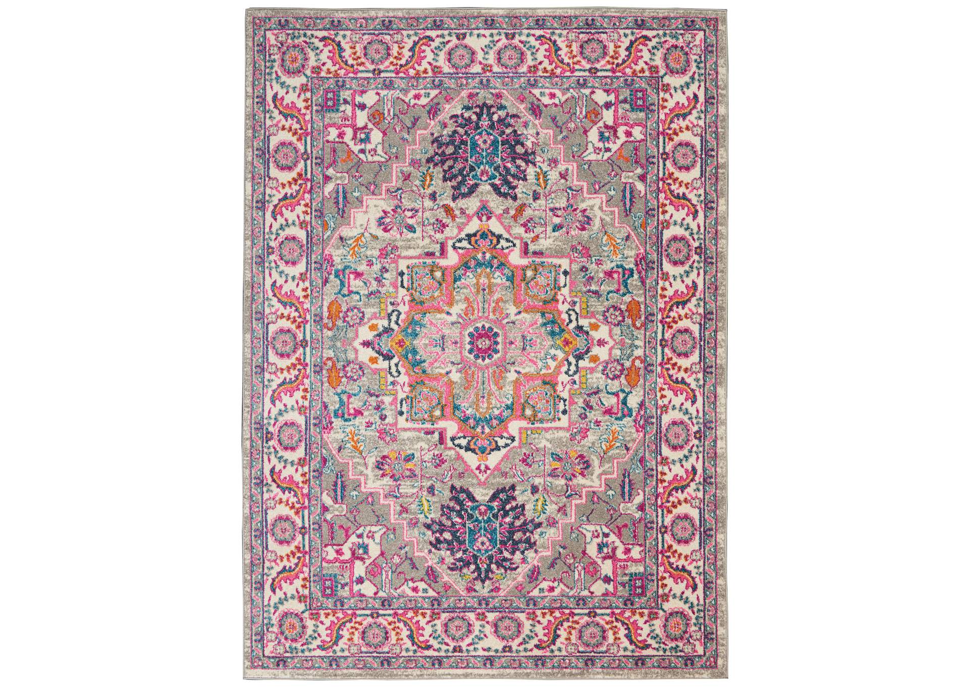 Nourison Passion PSN20 Grey and Pink 4'x6' Persian Area Rug,Nourison