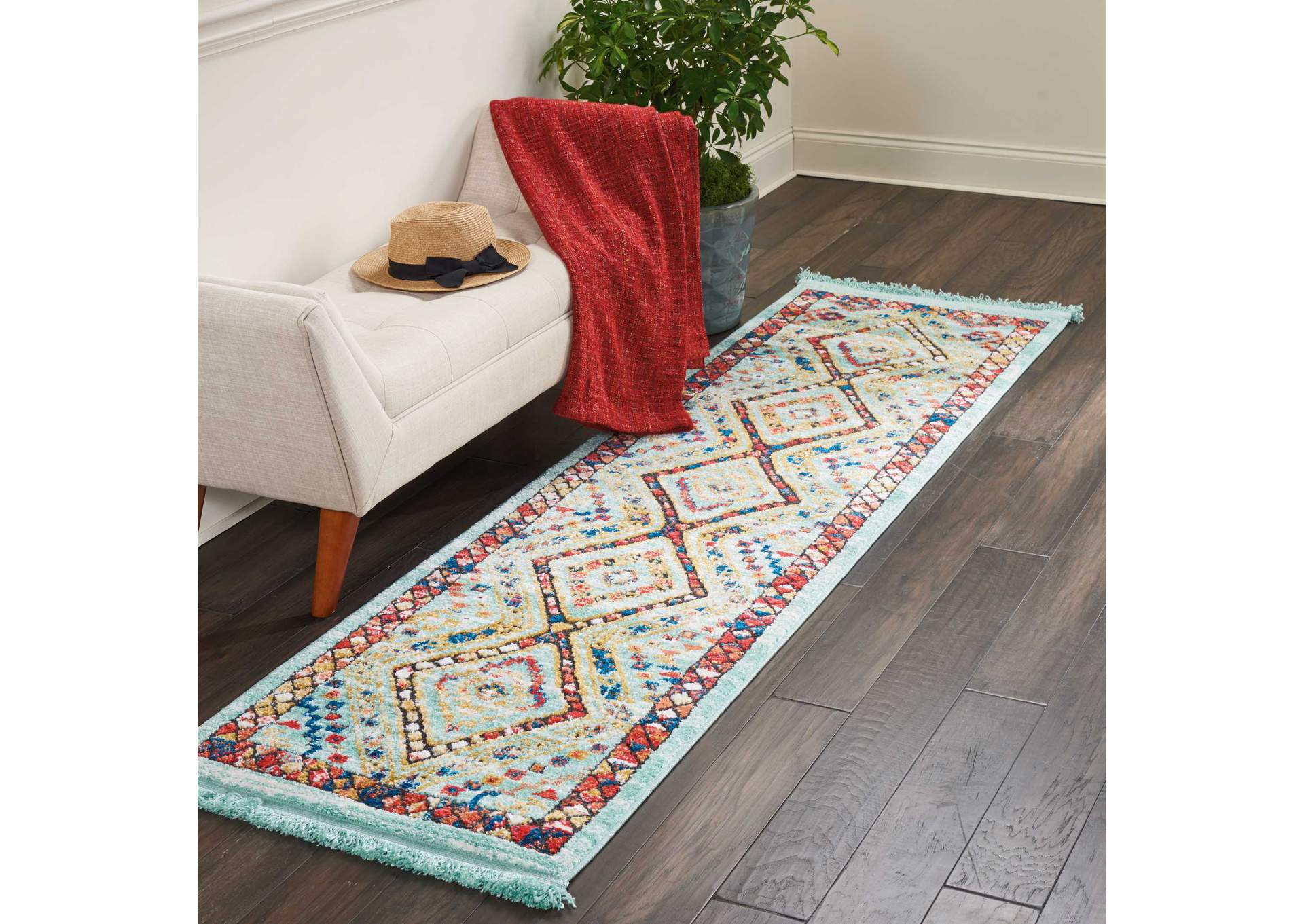 Nourison South Western NAV02 Blue Multicolor 8' Runner Hallway Rug,Nourison