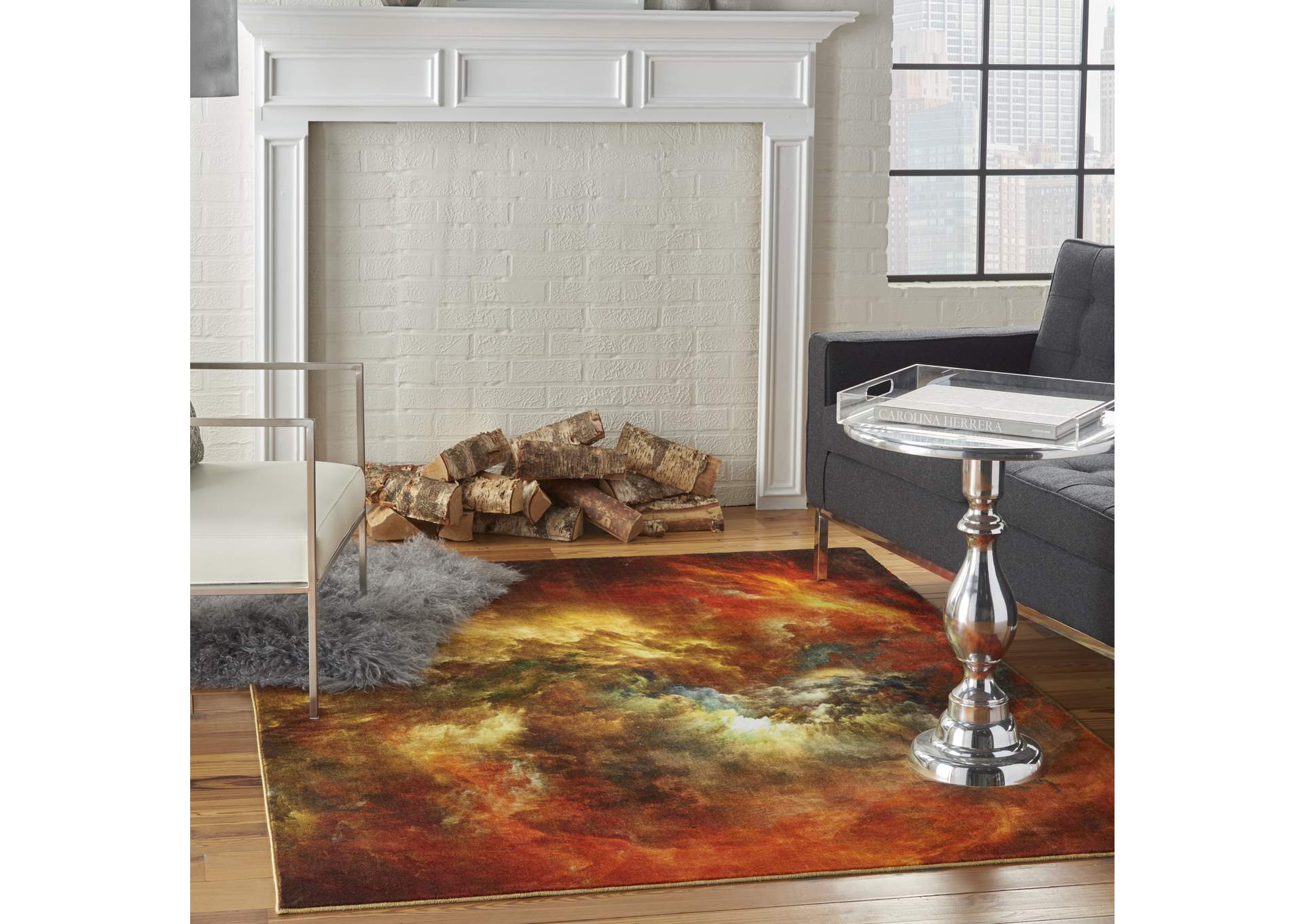 Nourison Le Reve LER07 Red and Brown 4'x6' PhotoReal Area Rug,Nourison