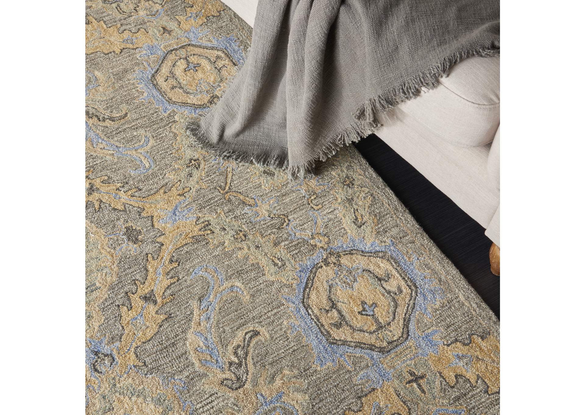 Nourison Azura AZM03 Taupe and Gold 5'x8' Farmhouse Area Rug,Nourison
