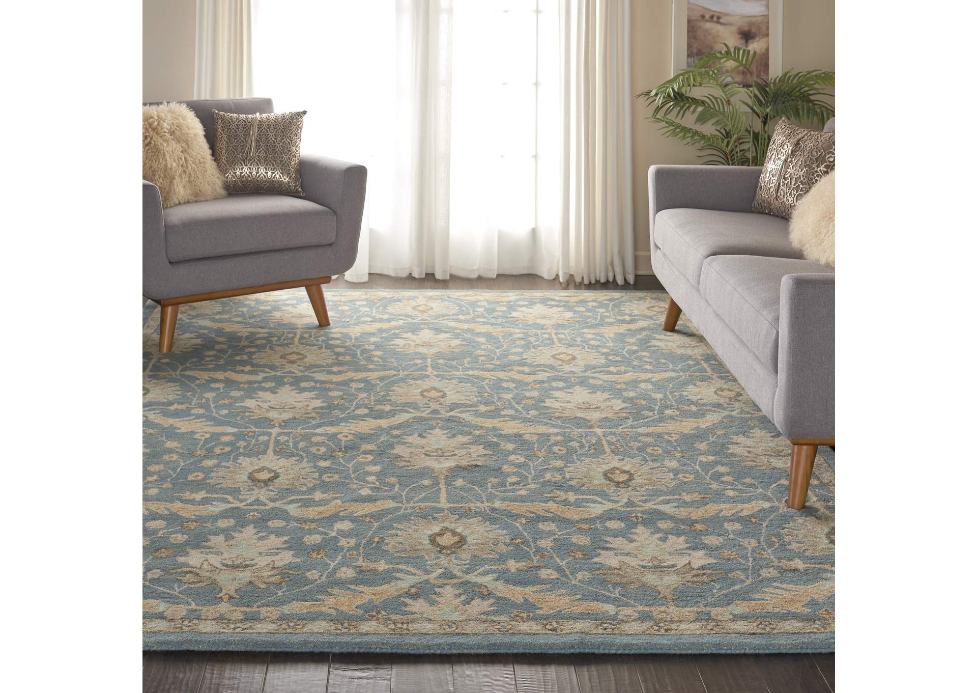 Nourison Jazmine JAZ02 Light Blue and Beige 8'x10' Large Wool Rug,Nourison