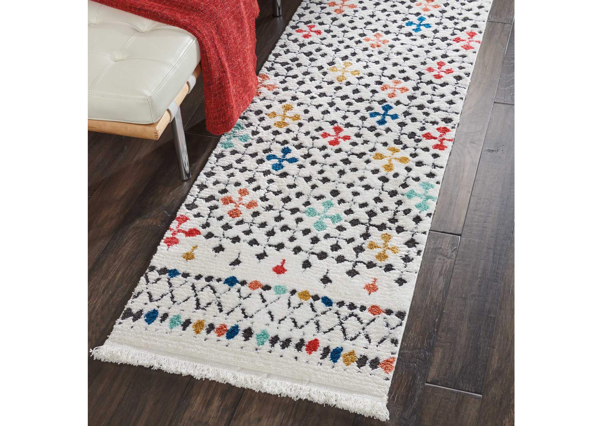 Nourison Kamala DS504 White Multicolor 8' Runner Hallway Rug,Nourison