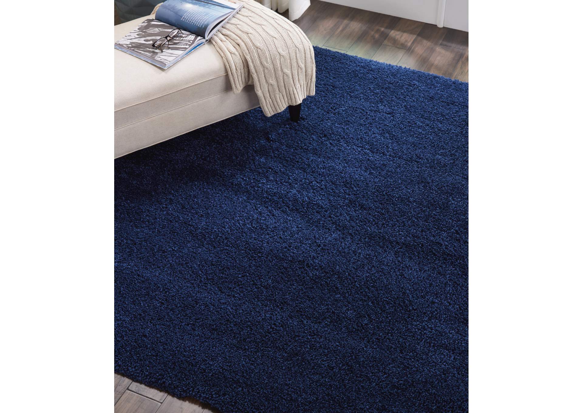 Nourison Malibu Shag MSG01 Dark Blue 7' Square Rug,Nourison