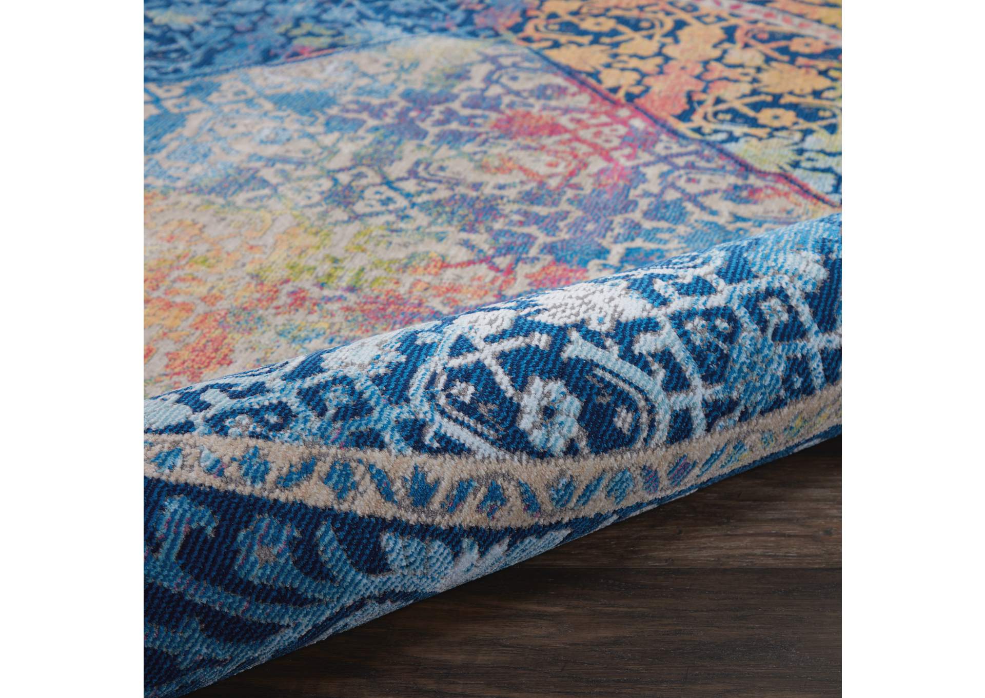 Nourison Ankara Global ANR04 Blue Multicolor 4' Round Boho Area Rug,Nourison