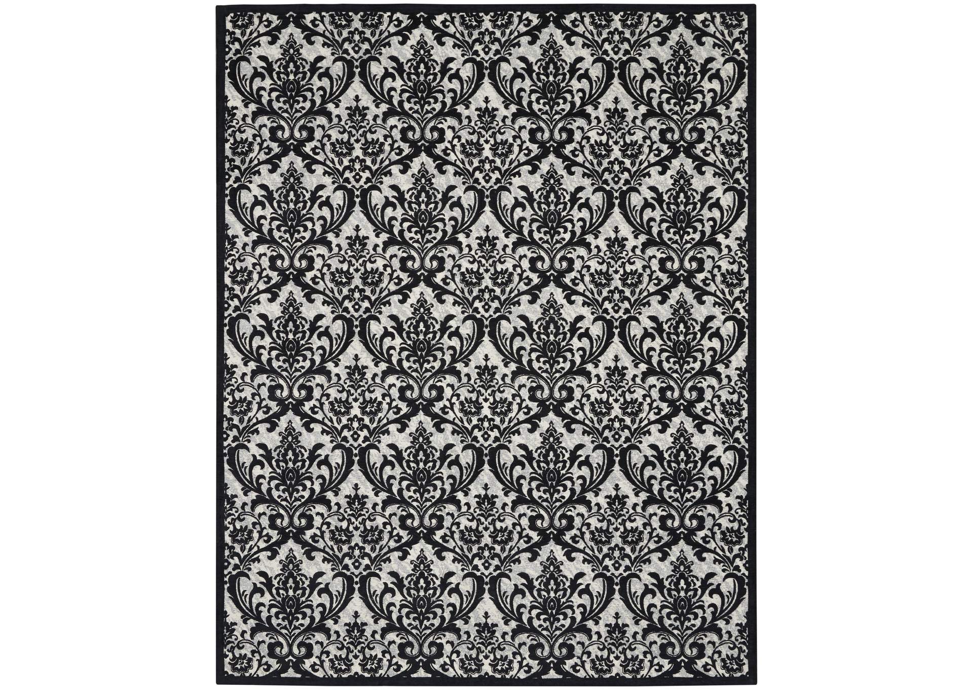Nourison Damask DAS02 Black and White 8'x10' Large Flat Rug,Nourison