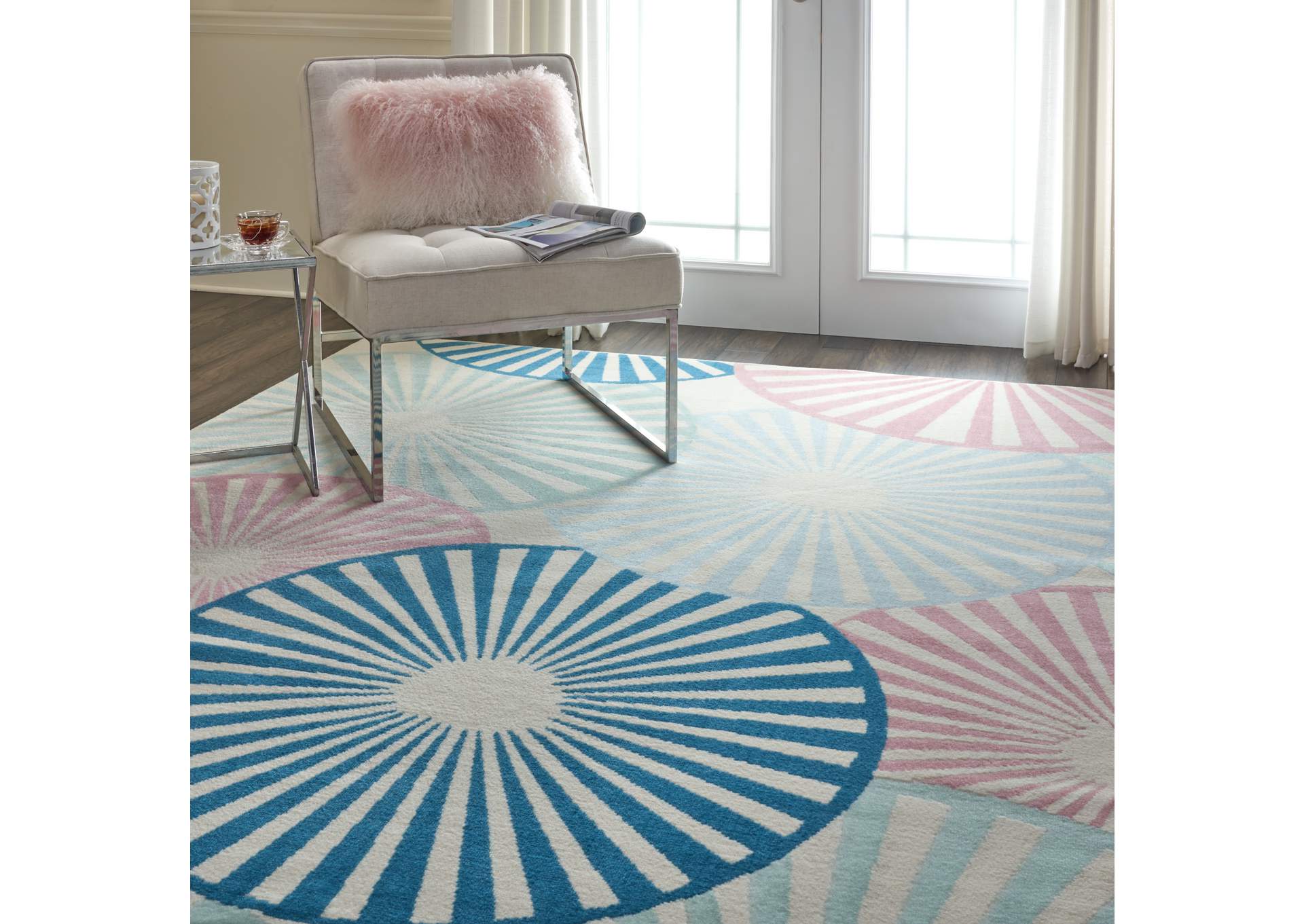 Nourison Grafix GRF20 White and Blue 8'x10' Large Rug,Nourison