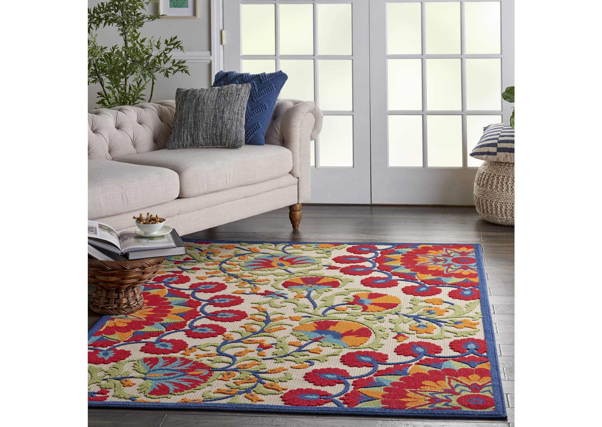 Nourison Aloha ALH20 4'x6' Red Multicolor Easy-care Indoor-outdoor Rug,Nourison