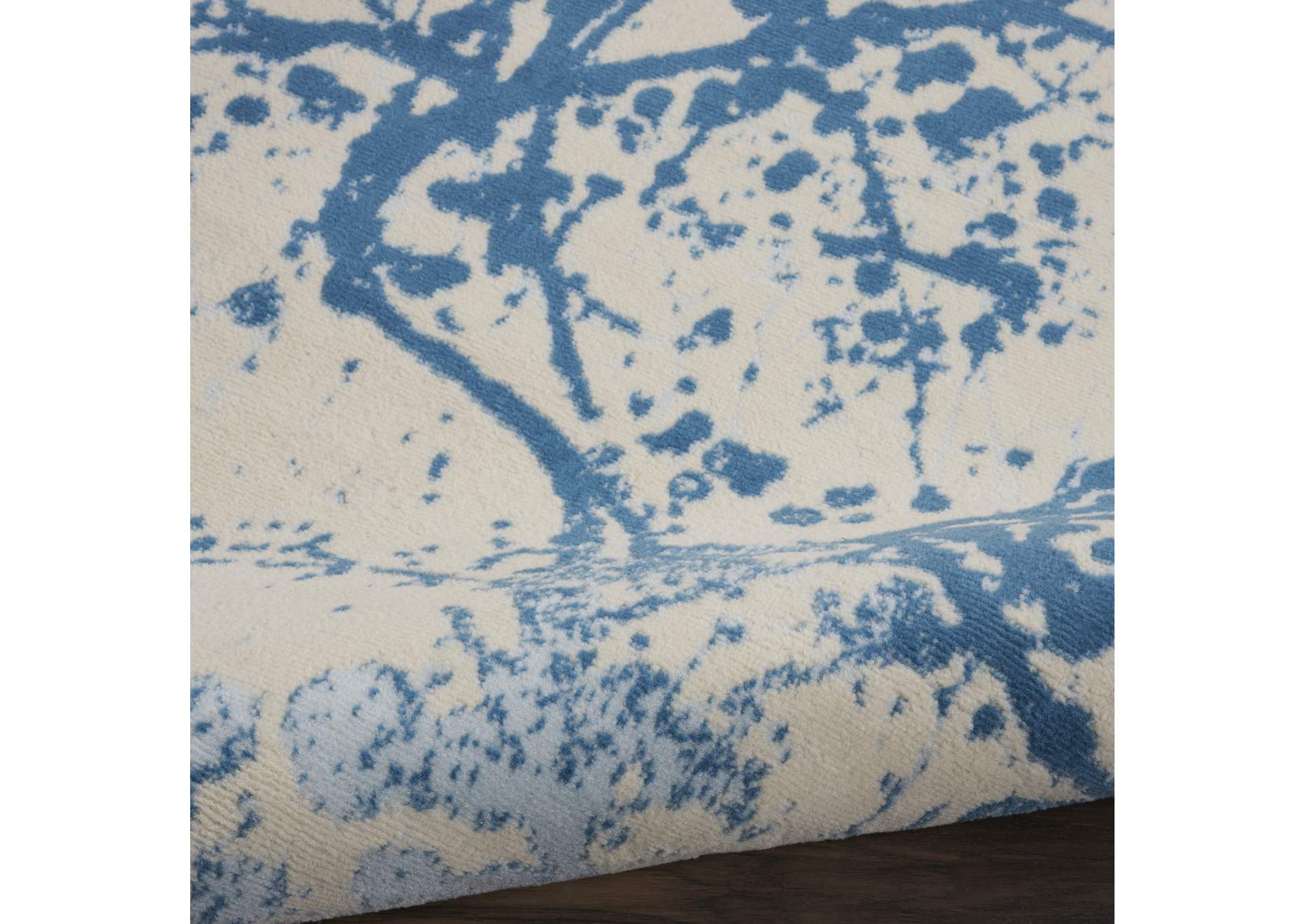 Nourison Jubilant JUB12 White and Blue 5' Round Contemporary Area Rug,Nourison