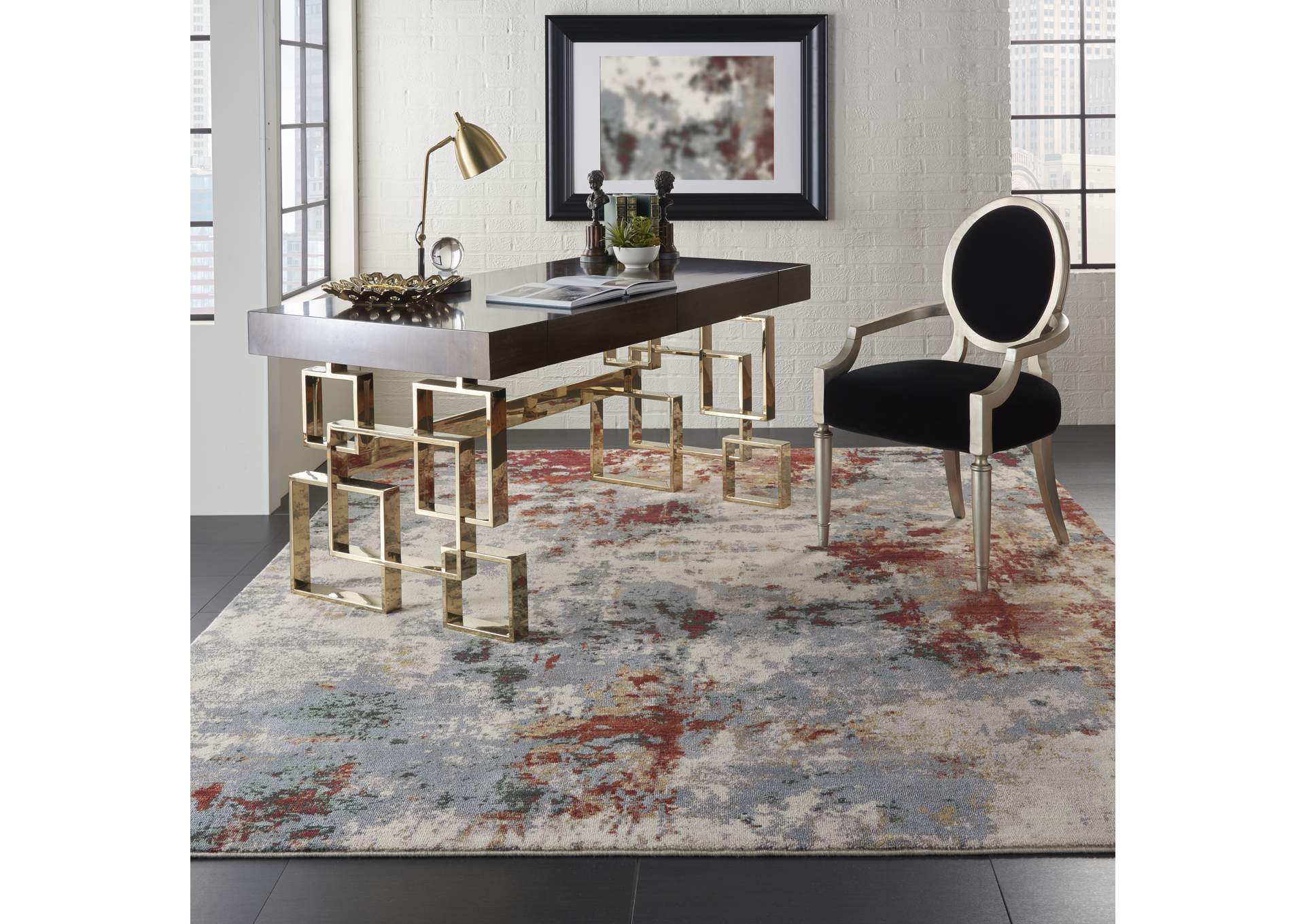 Nourison Artworks ATW01 Grey and Red 8'x10' Abstract Area Rug,Nourison