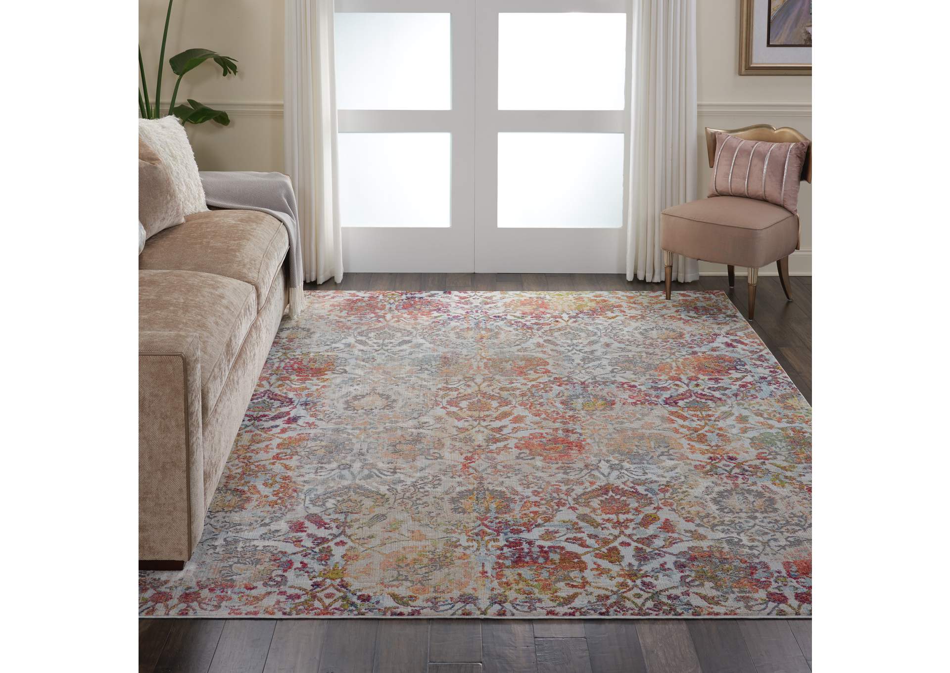 Nourison Ankara Global ANR06 White and Orange 9'x12' Oversized Low-pile Rug,Nourison