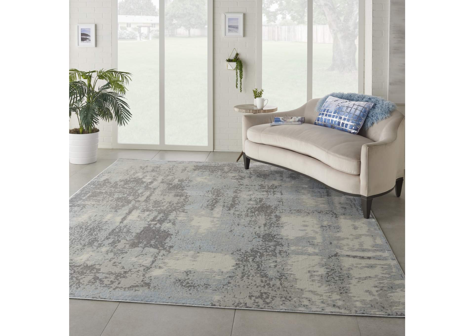 Nourison Etchings 8' x 10' Grey/Light Blue Painterly Area Rug,Nourison