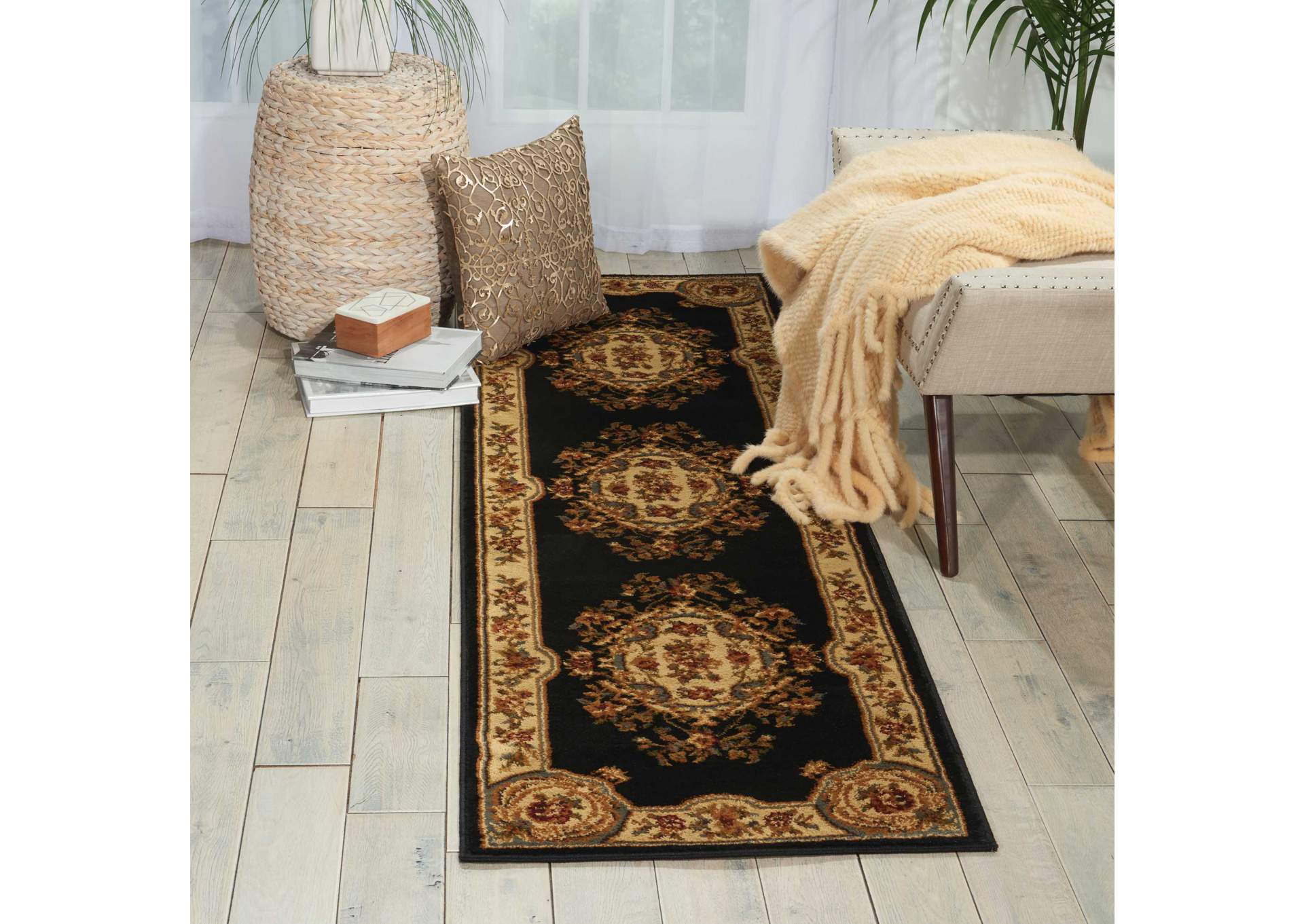 Nourison Paramount PAR37 Black 7' Runner Hallway Rug,Nourison