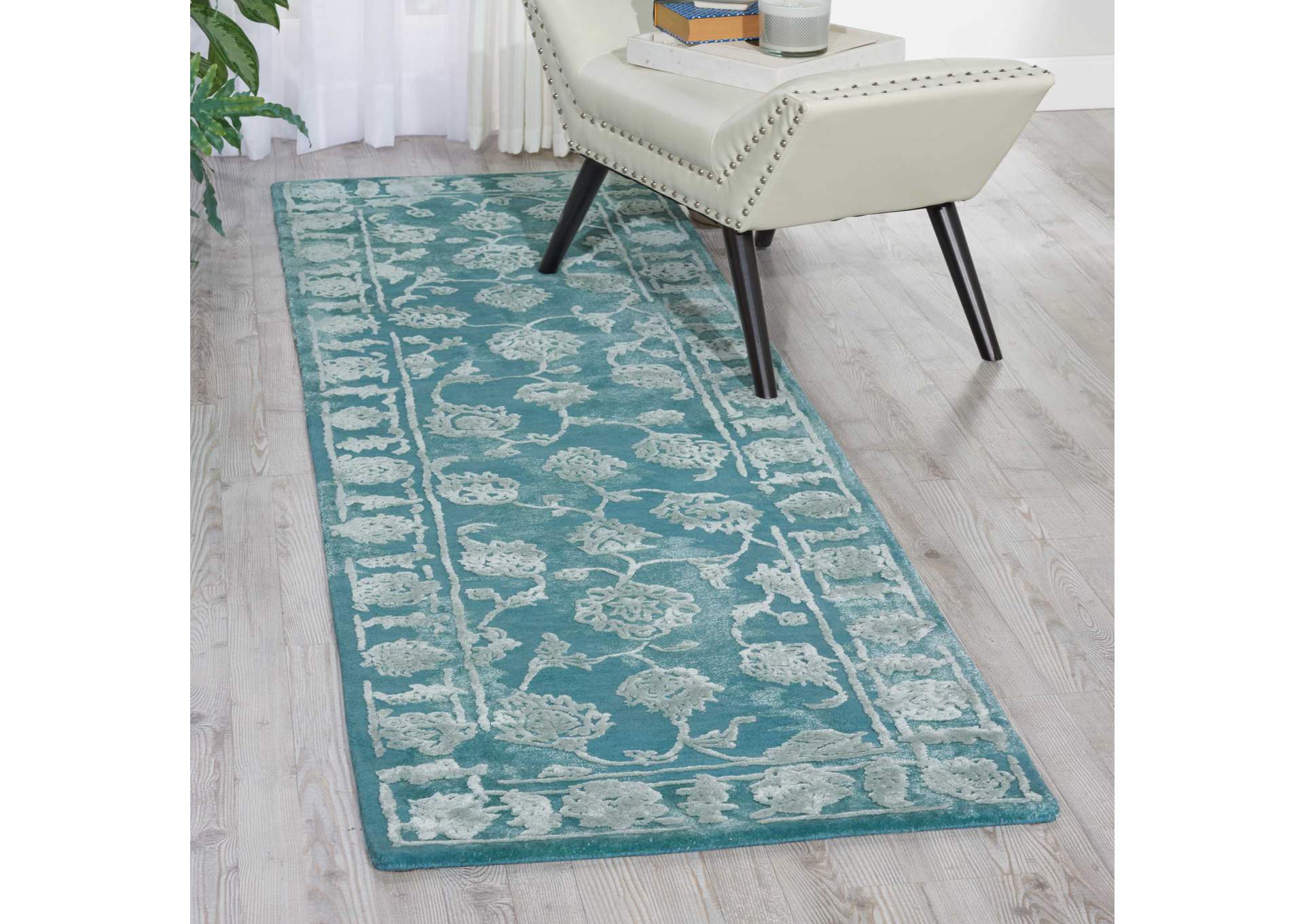 Nourison Opaline OPA12 Blue 8' Runner Hallway Rug,Nourison