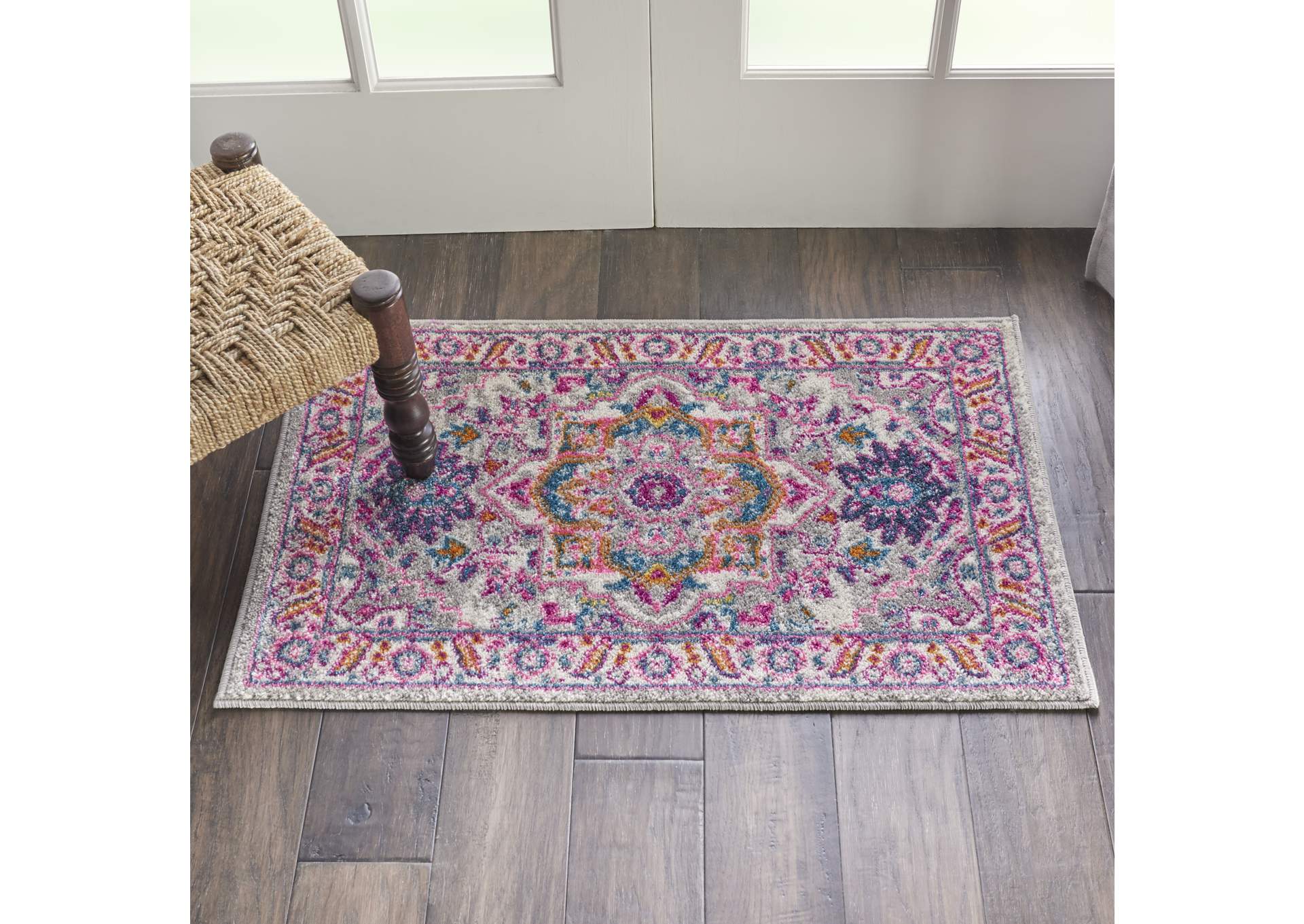 Nourison Passion 2'x3' Grey and Pink Persian Area Rug,Nourison