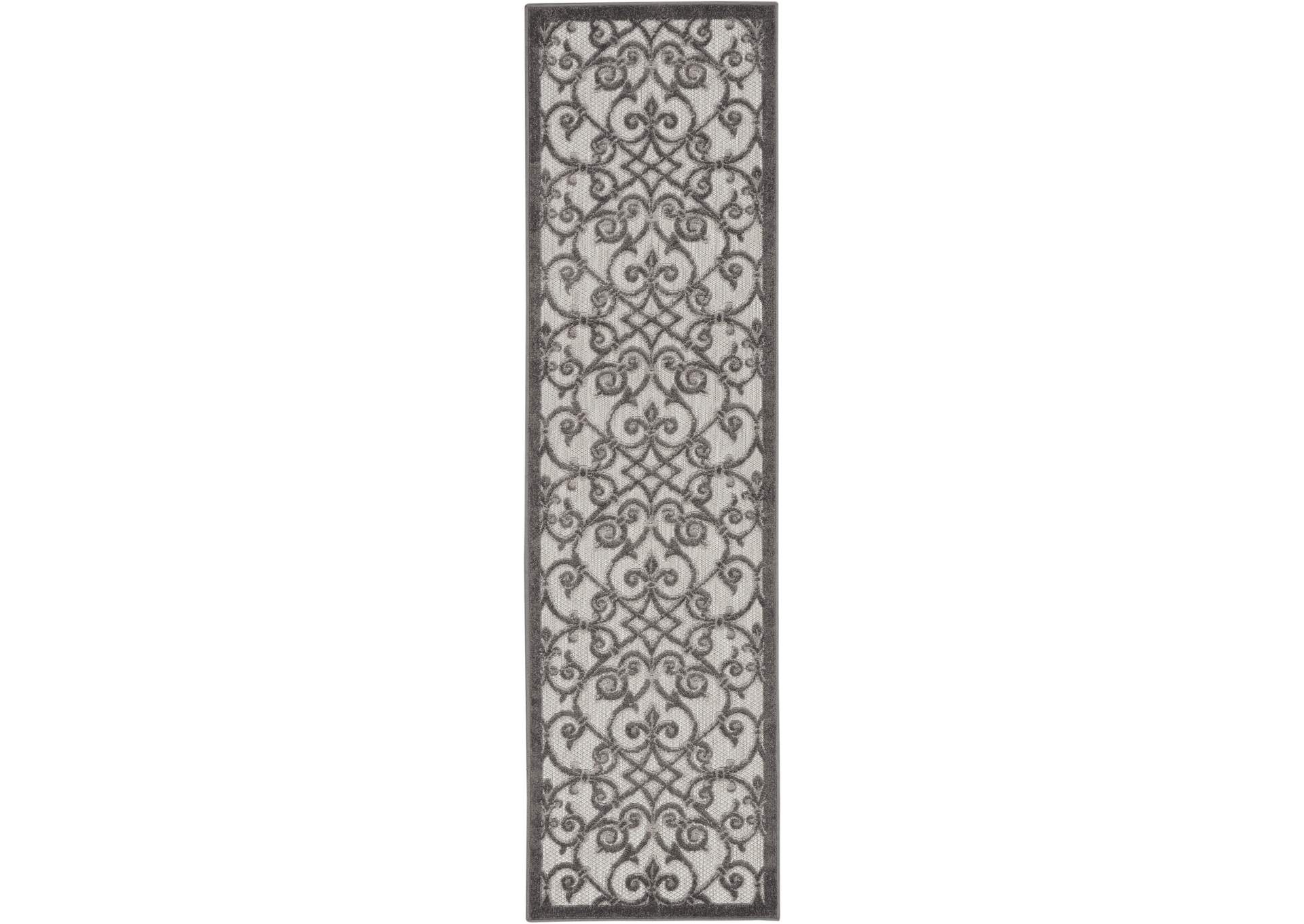 Nourison Aloha 6' Runner Grey Patio Area Rug,Nourison