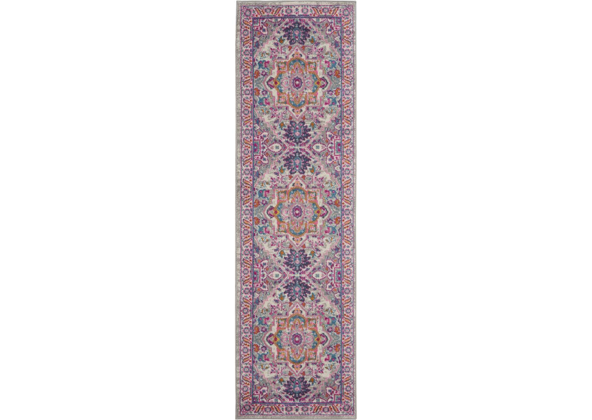 Nourison Passion PSN20 Grey and Pink 8' Runner Hallway Rug,Nourison