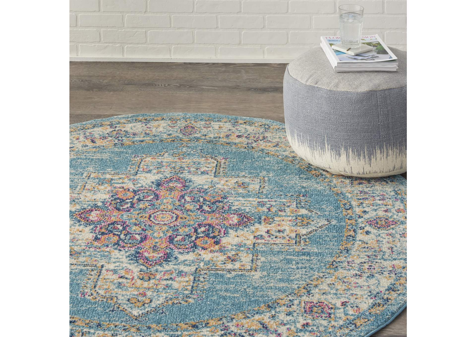 Nourison Passion 4' Round Ivory Light Blue Area Rug,Nourison