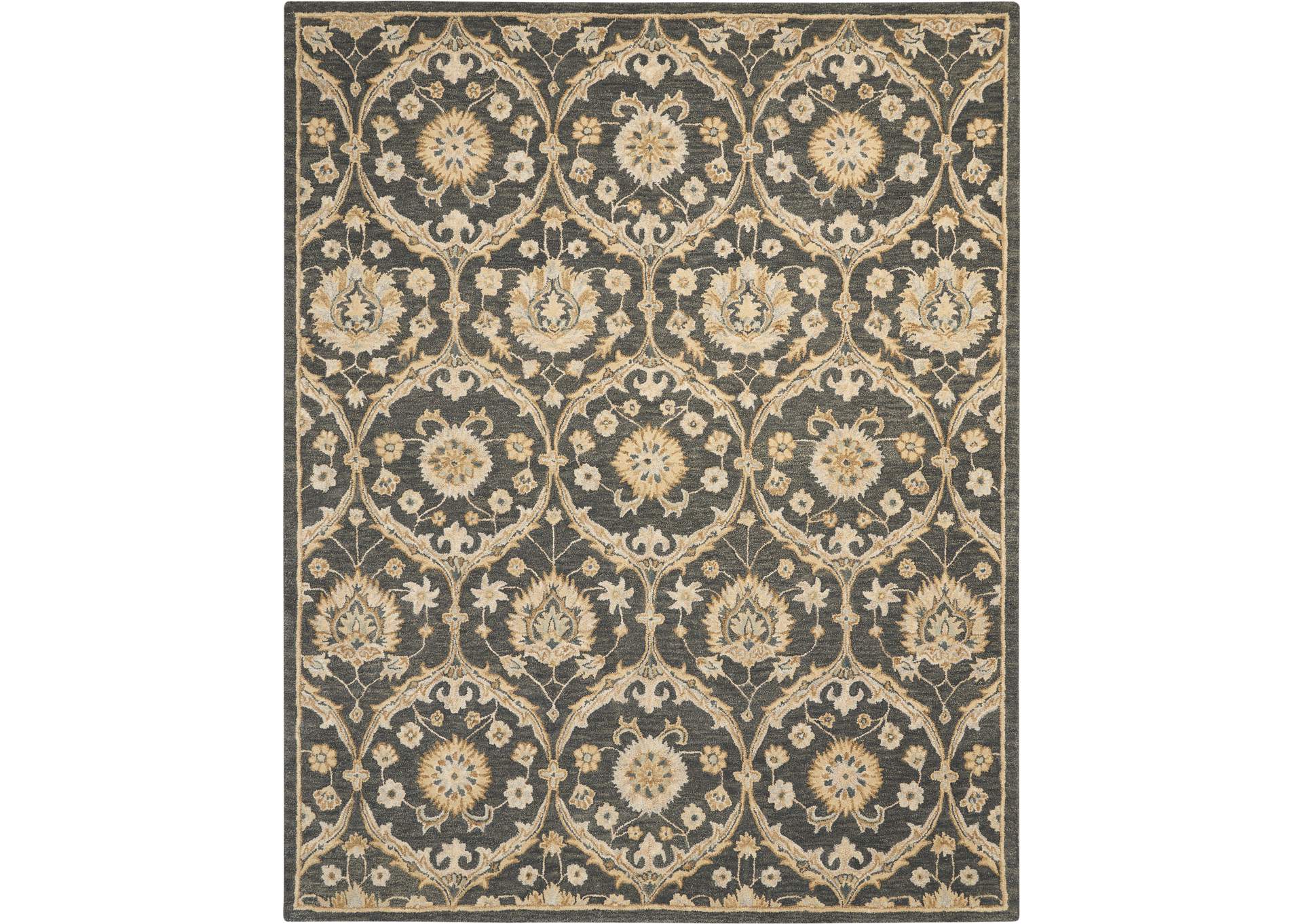 Nourison Jazmine JAZ03 Dark Blue and Gold 9'x12' Oversized Wool Rug,Nourison