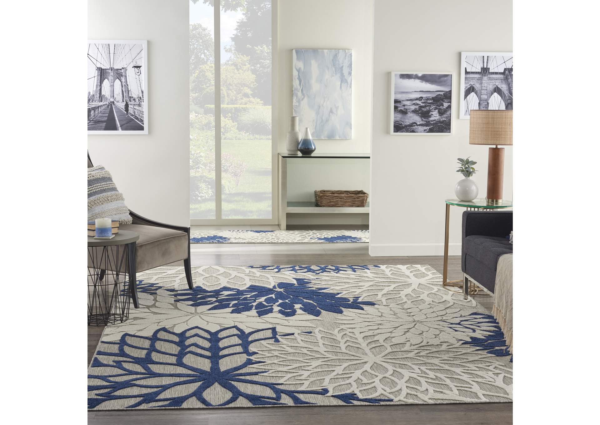 Nourison Aloha 8'x11' Ivory Navy Area Rug,Nourison