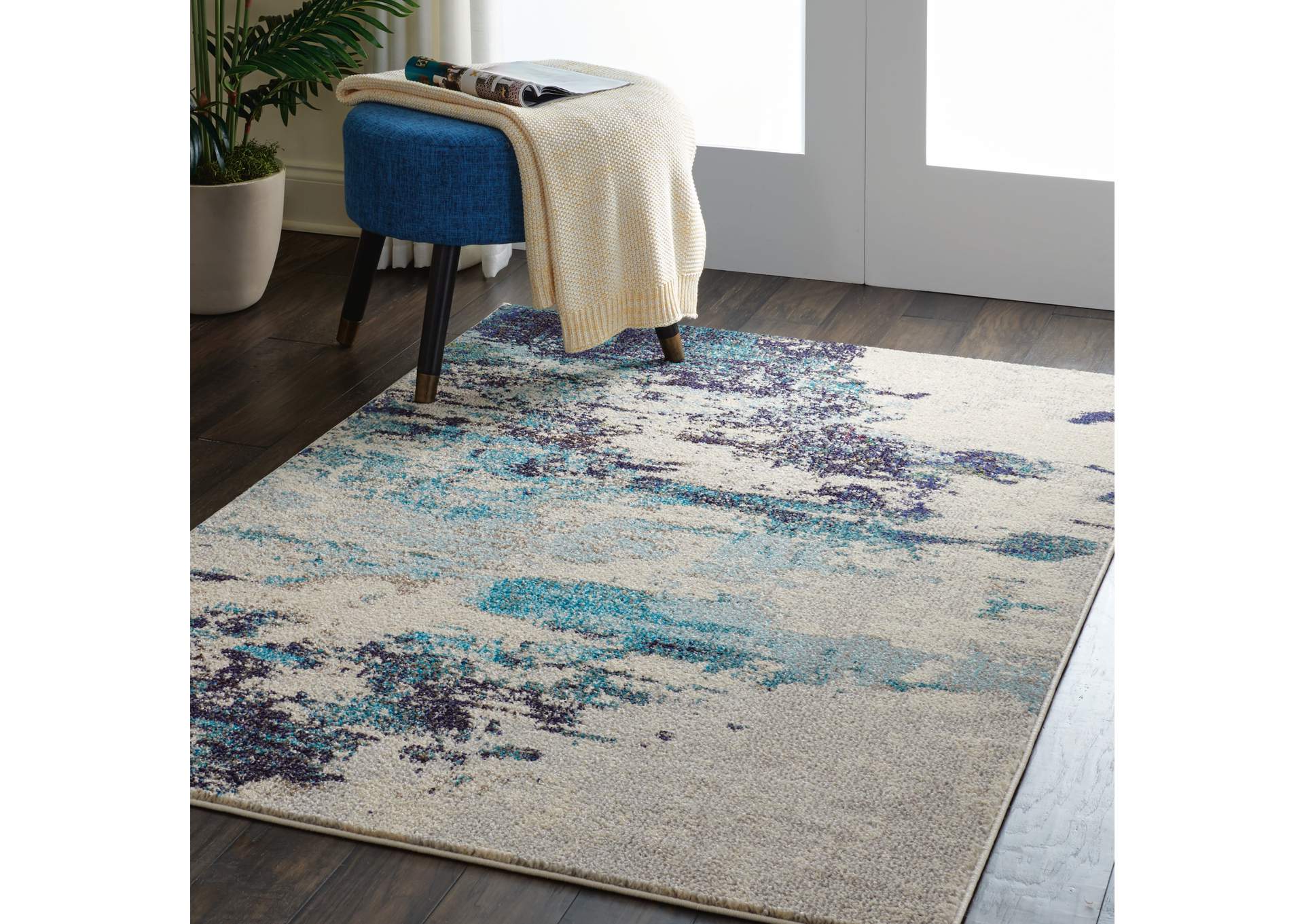 Nourison Celestial CES02 Blue and White 4'x6' Beach Area Rug,Nourison