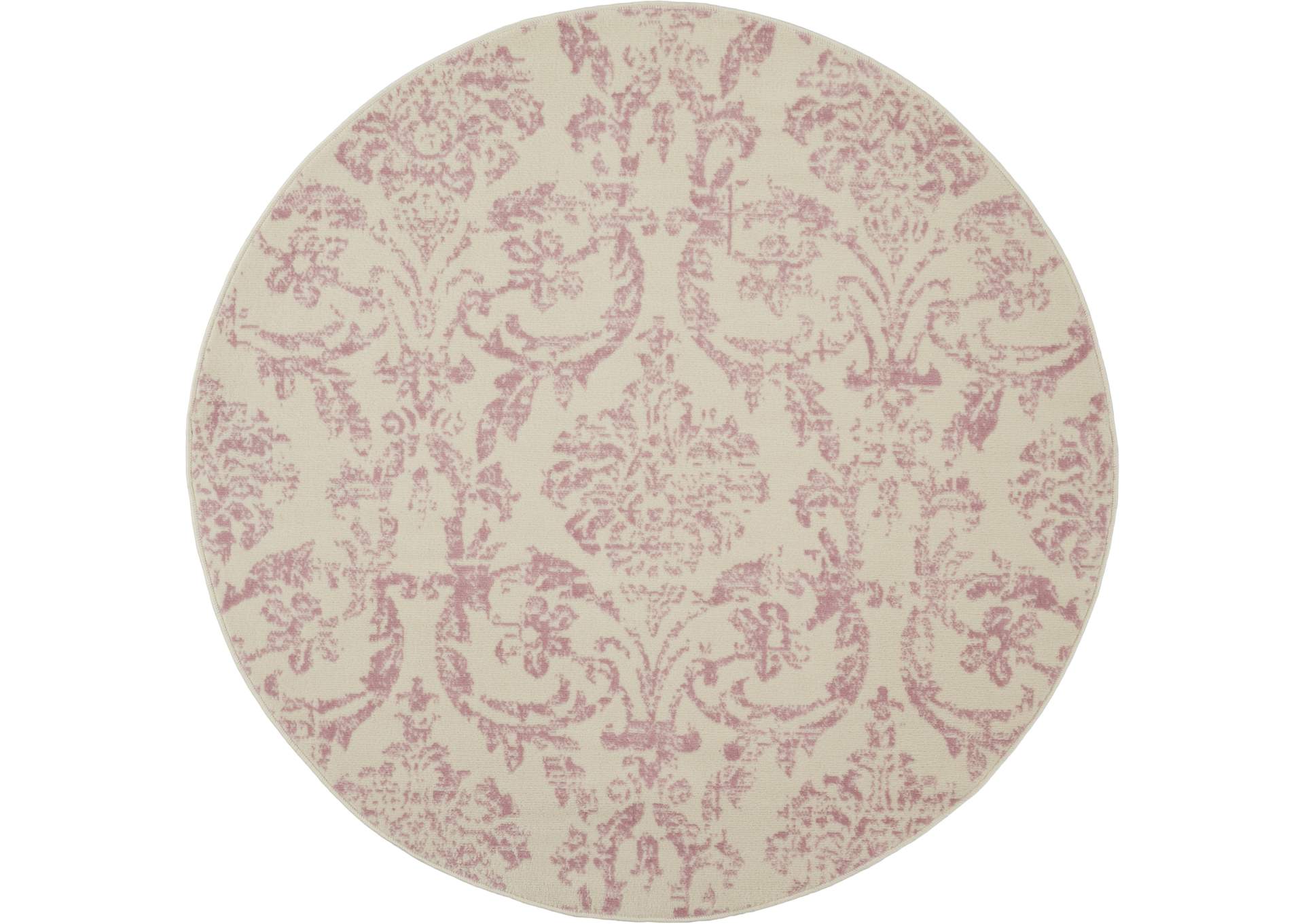 Nourison Jubilant JUB09 White and Pink 5' Round Farmhouse Area Rug,Nourison
