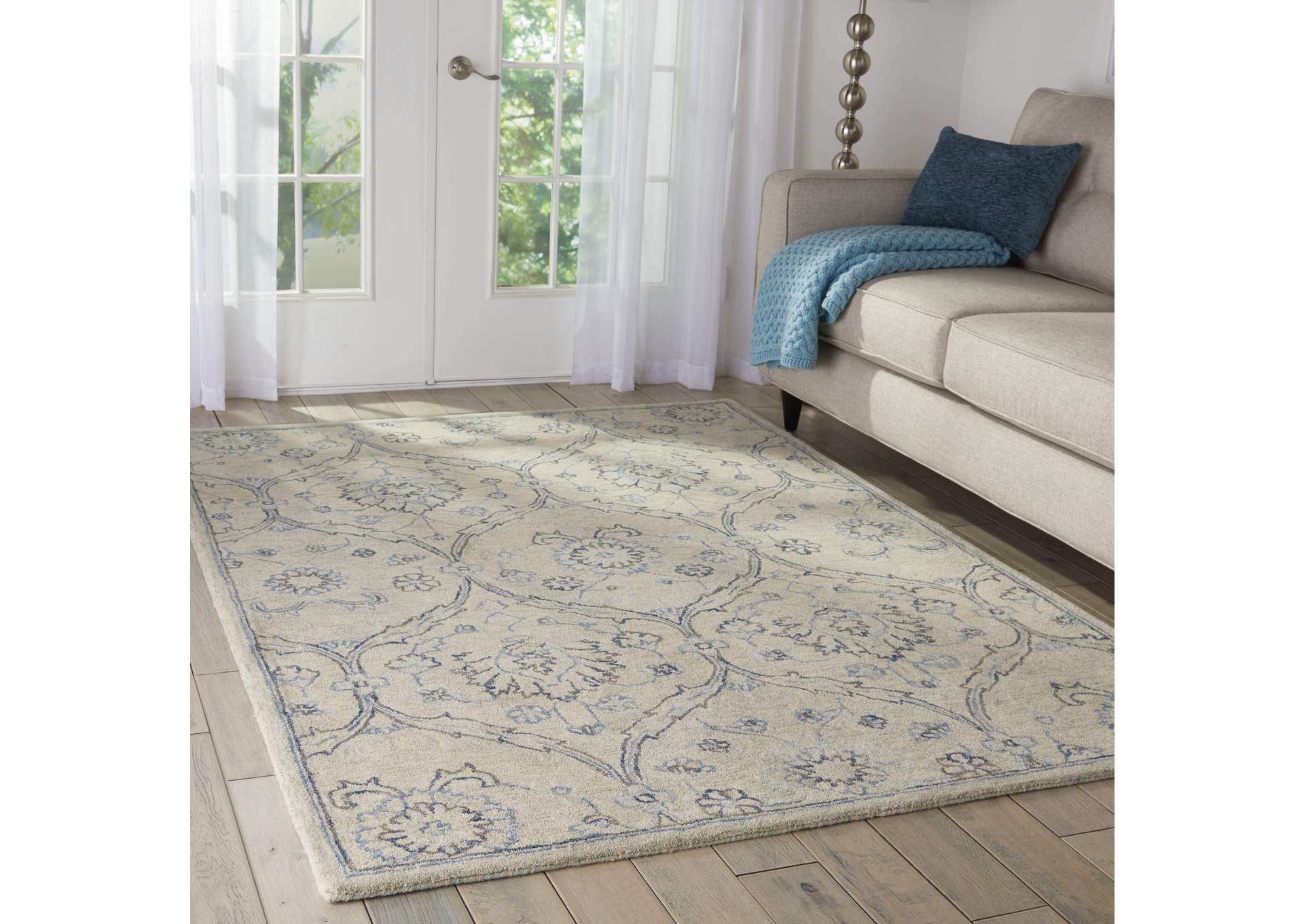 Nourison Jazmine JAZ03 Ivory and Blue 5'x8' Moroccan Area Rug,Nourison