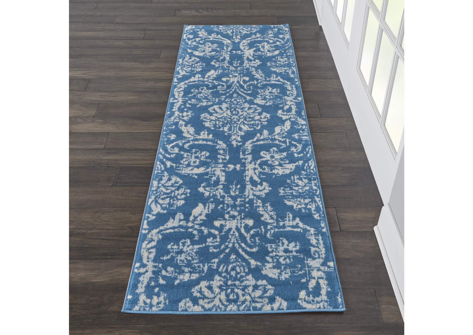 Nourison Jubilant JUB09 Blue 7' Runner Low-pile Hallway Rug,Nourison
