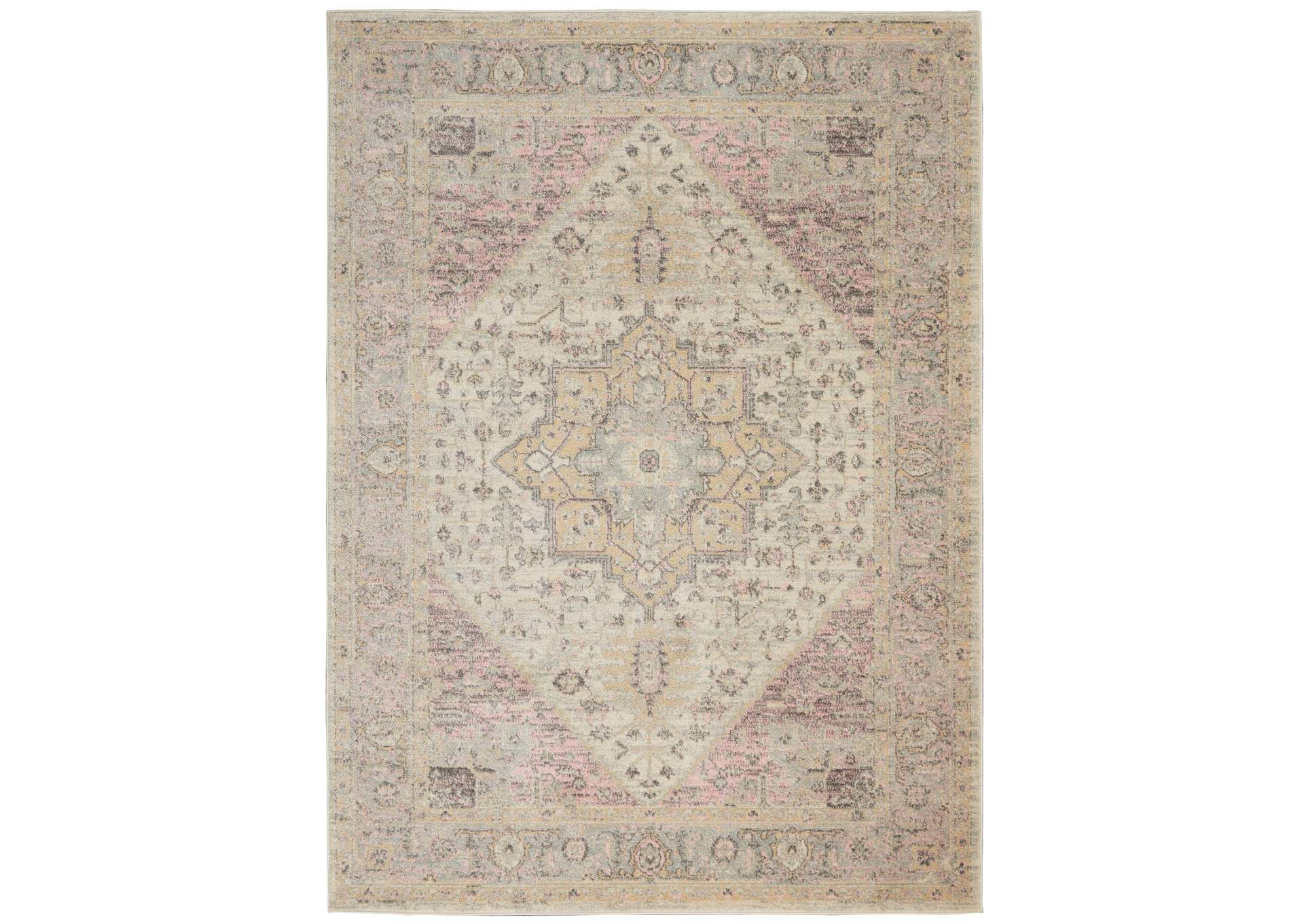 Nourison Tranquil TRA06 Pink and Beige 6'x9' Kashan Area Rug,Nourison