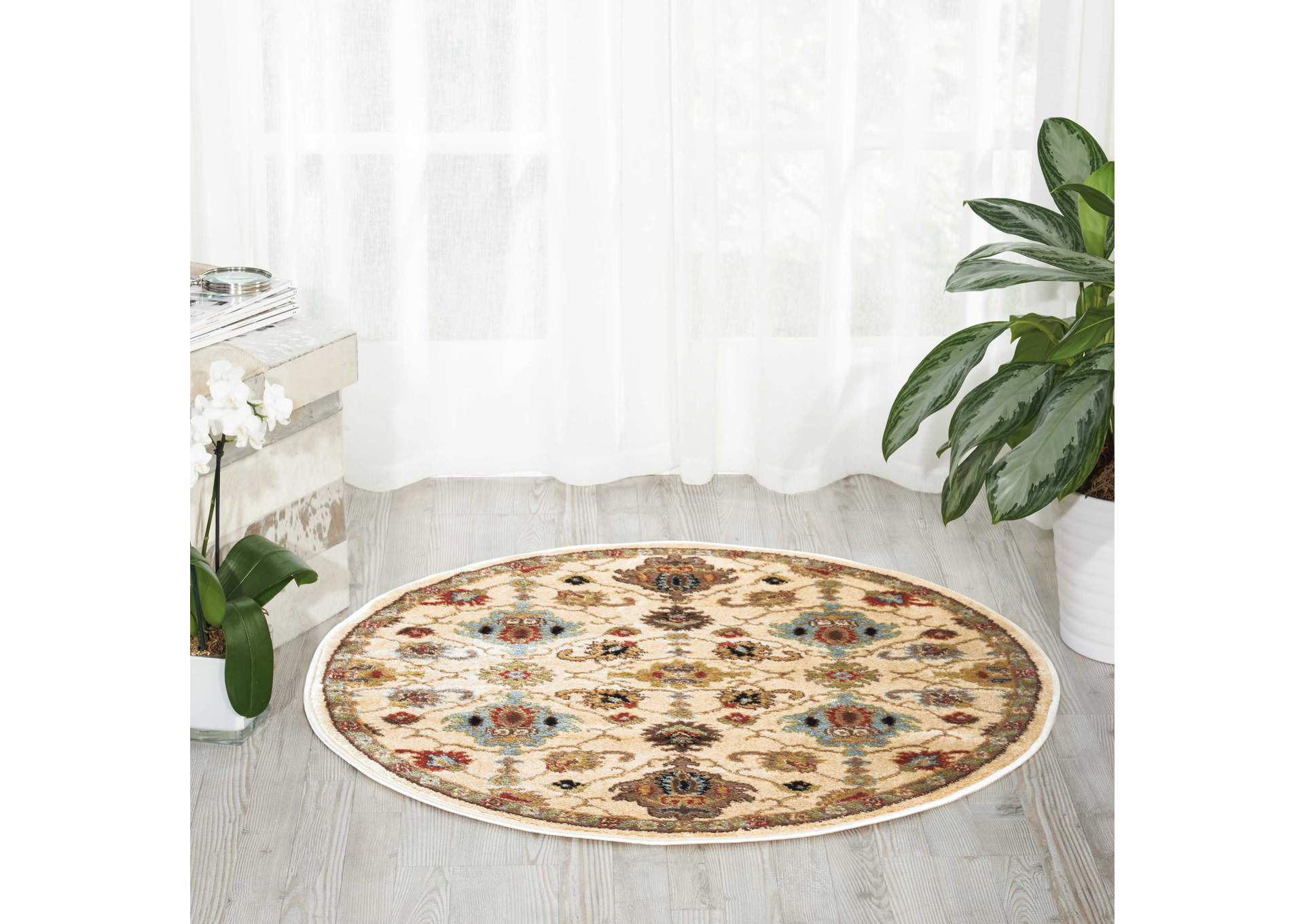 Nourison Delano DEL02 White Multicolor 3' Round Area Rug,Nourison