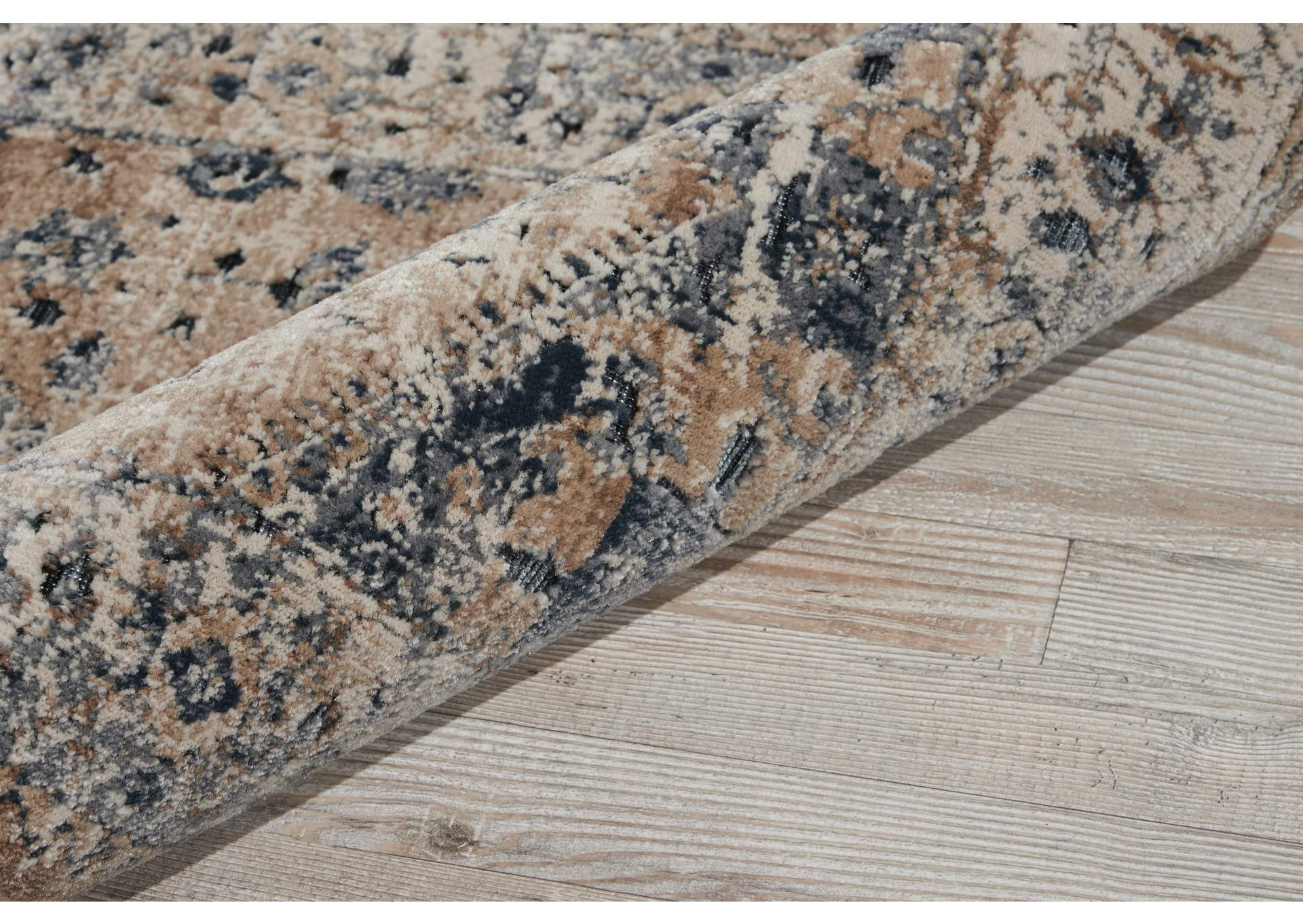 kathy ireland Home Malta MAI02 Beige and Blue 8' Runner Hallway Rug,Nourison