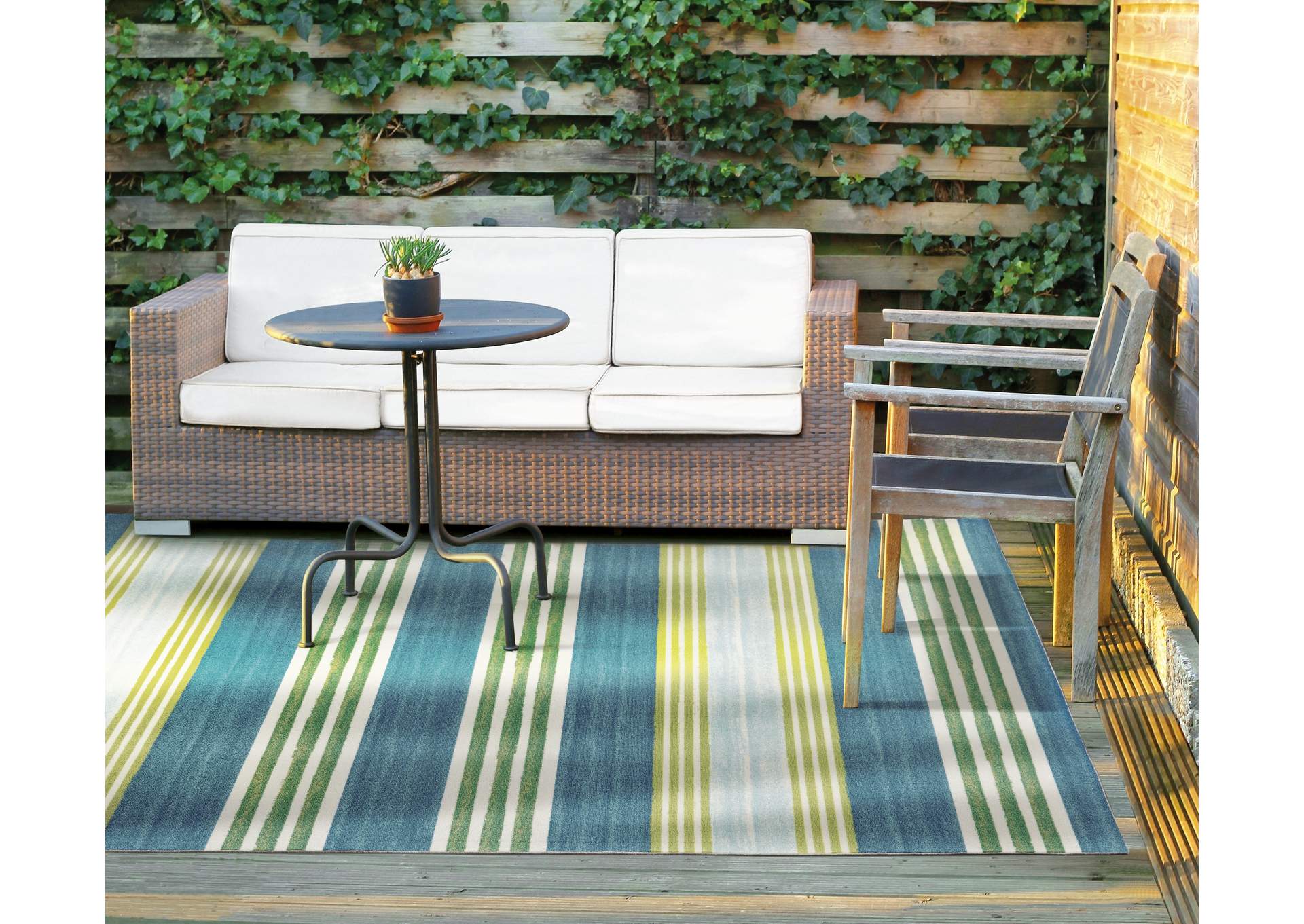 Waverly Sun N Shade SND71 Blue and Green 5'x8' Striped Area Rug,Nourison