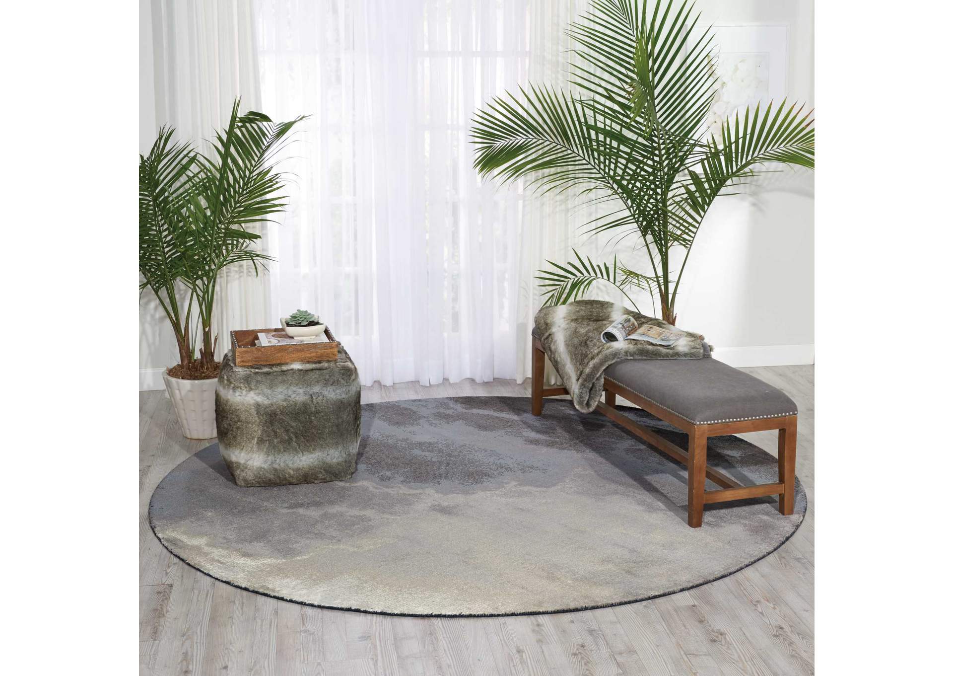 Nourison Twilight TWI18 Black and Grey 8' Round Large Rug,Nourison