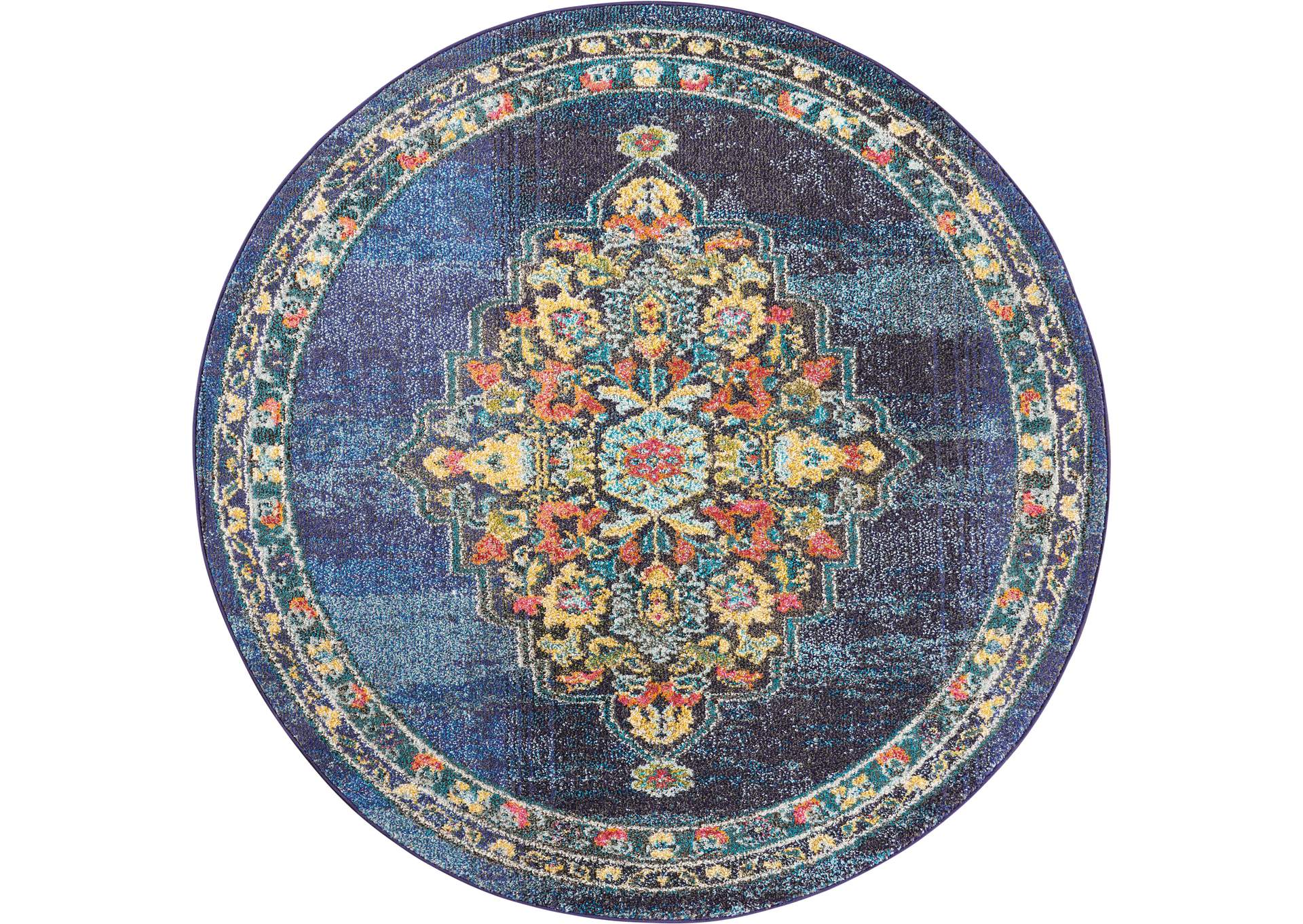Nourison Passionate PST01 Dark Blue Multicolor 5' Round Kashan Area Rug,Nourison