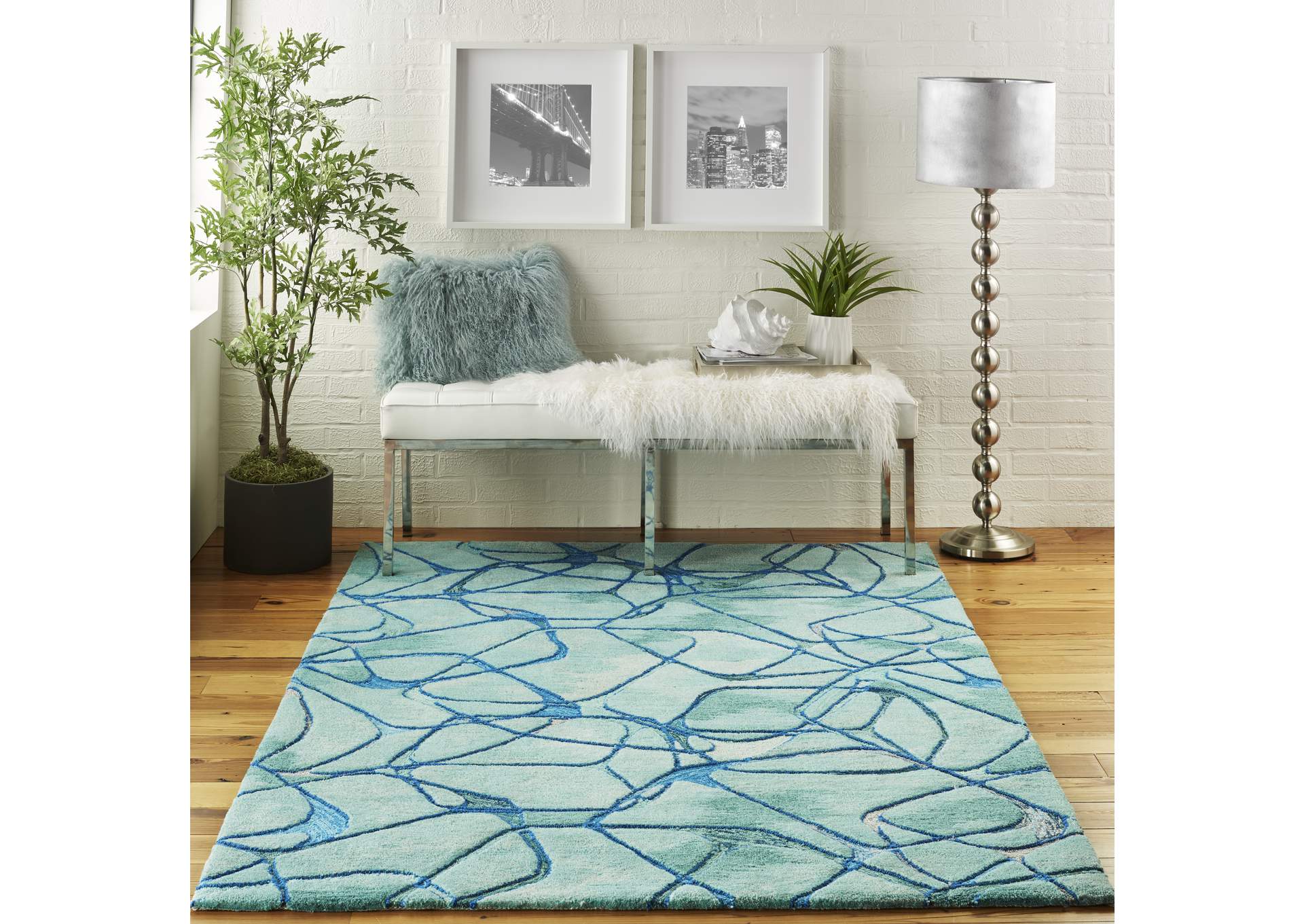Nourison Symmetry SMM05 Aqua 4'x6' Area Rug,Nourison