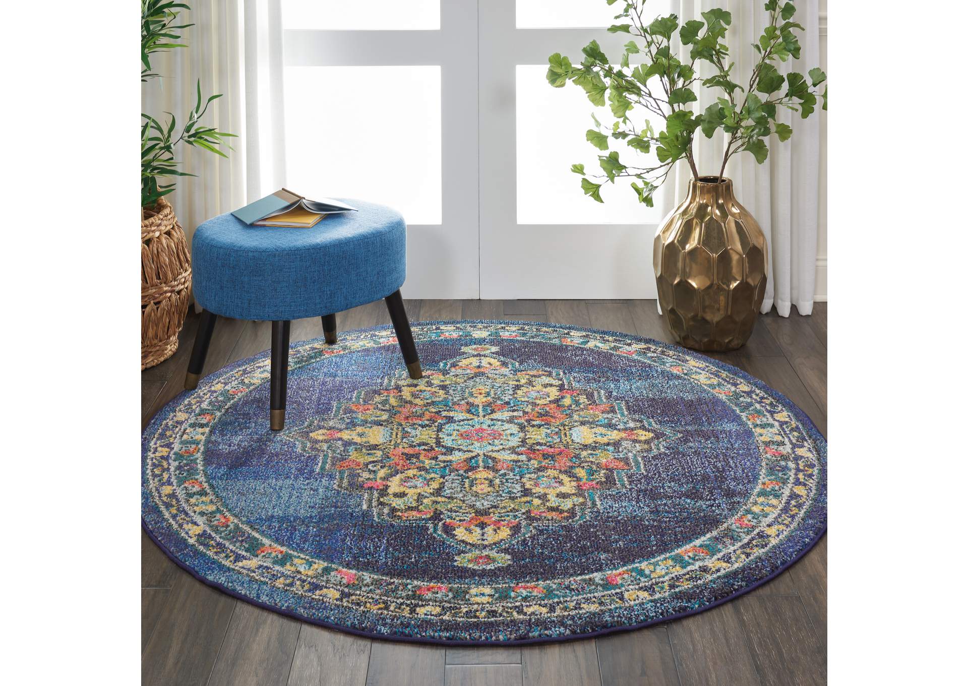 Nourison Passionate PST01 Dark Blue Multicolor 5' Round Kashan Area Rug,Nourison