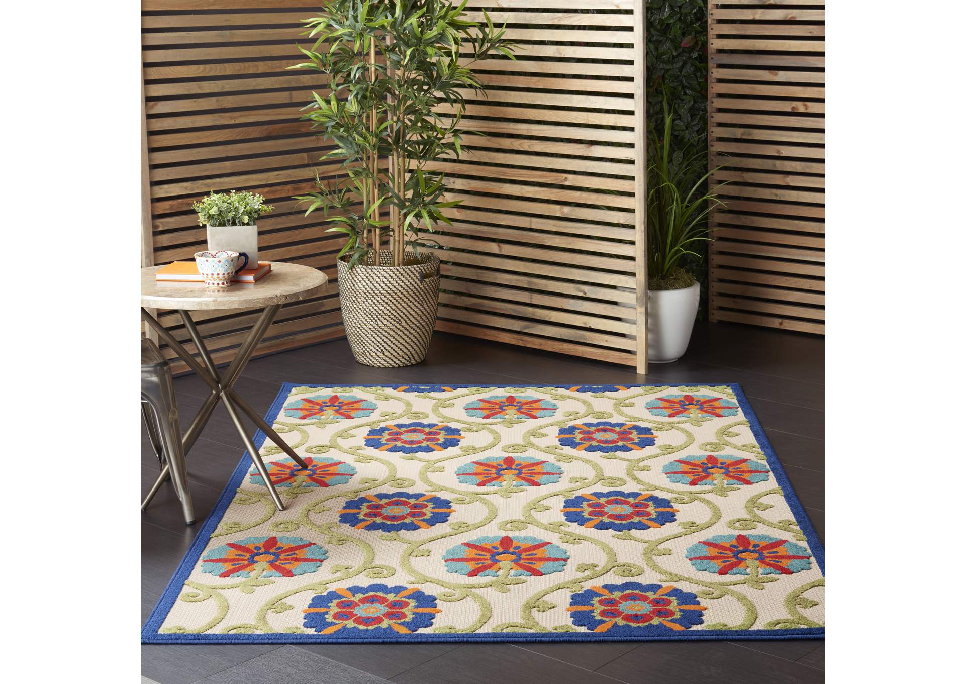 Nourison Aloha ALH19 5'x8' Blue Multicolor Easy-care Indoor-outdoor Rug,Nourison