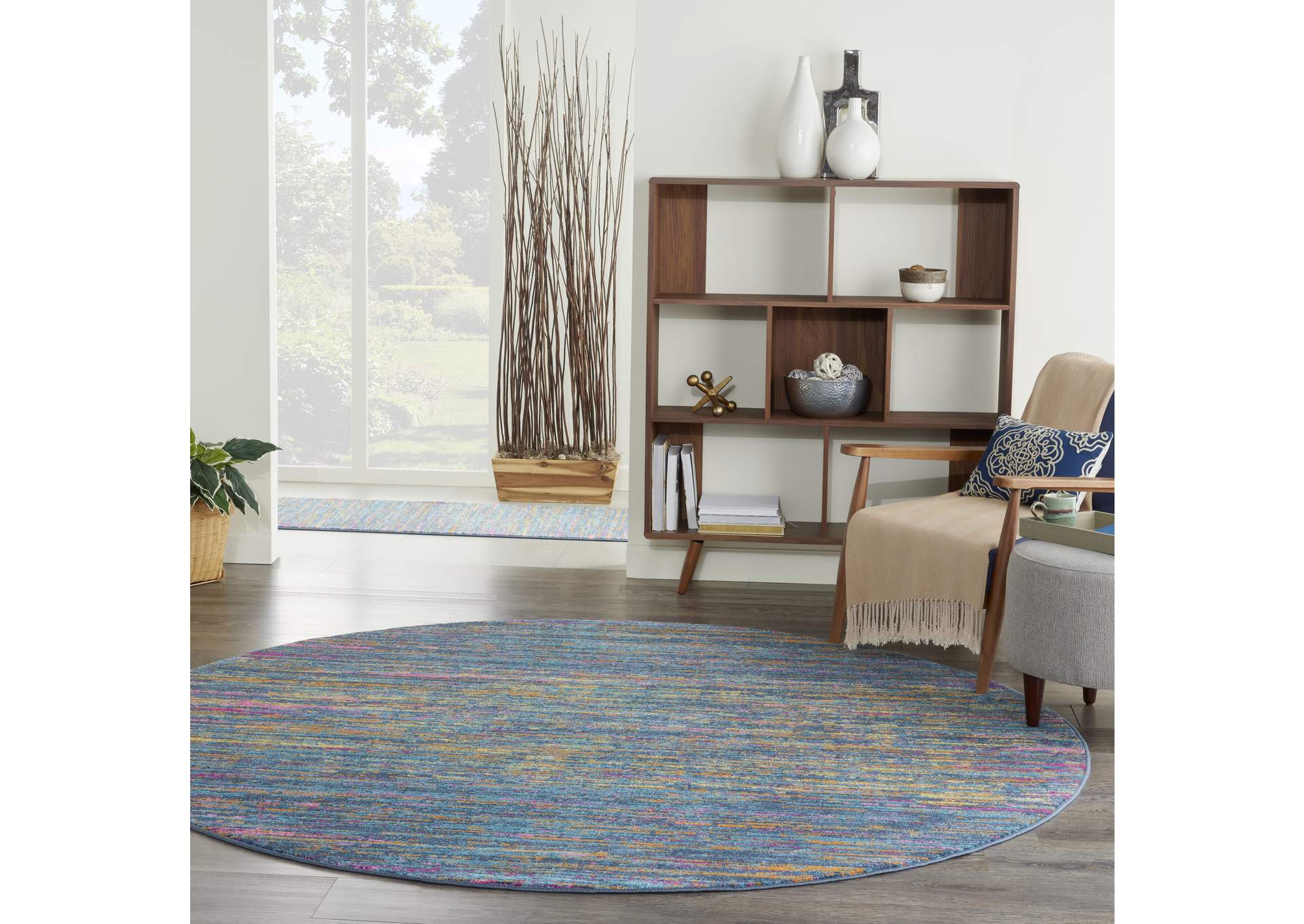 Nourison Passion 8' Round Blue Multicolor Area Rug,Nourison
