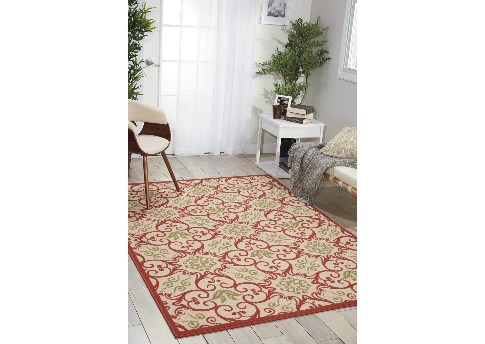 Nourison Caribbean CRB02 Ivory and Red 4'x6' Area Rug,Nourison