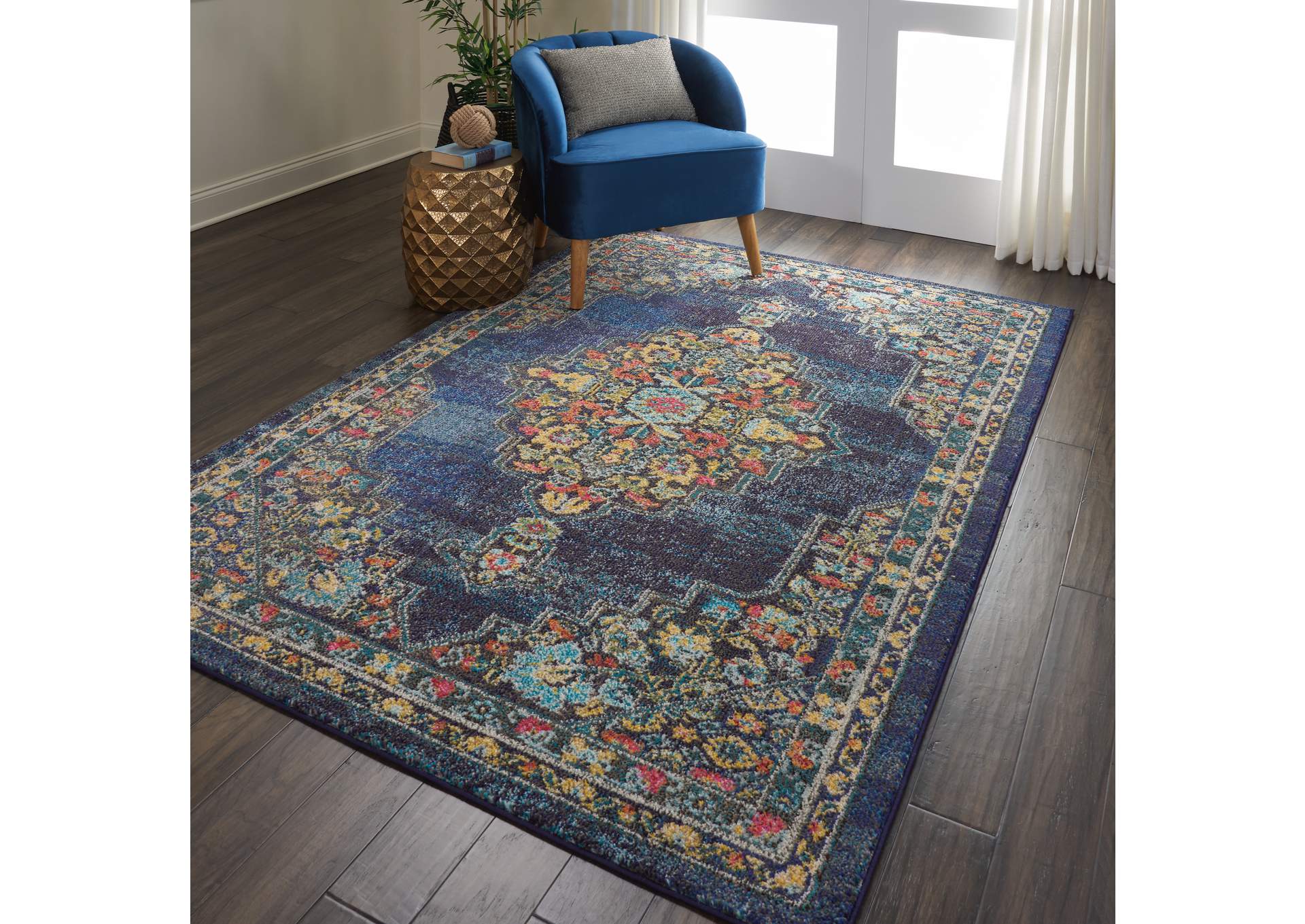 Nourison Passionate PST01 Dark Blue Multicolor 5'x7' Kashan Area Rug,Nourison