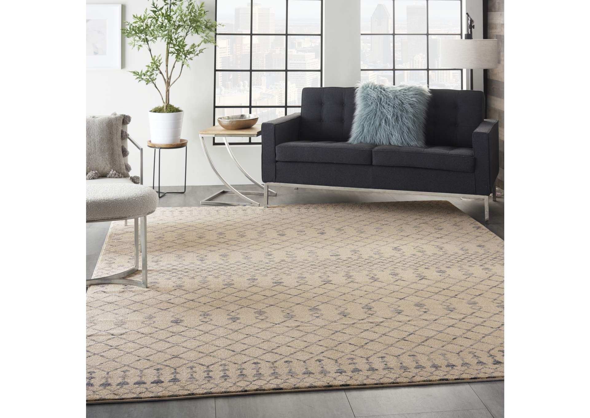 Nourison Palermo 7' x 10' Beige and Blue Distressed Bohemian Area Rug,Nourison