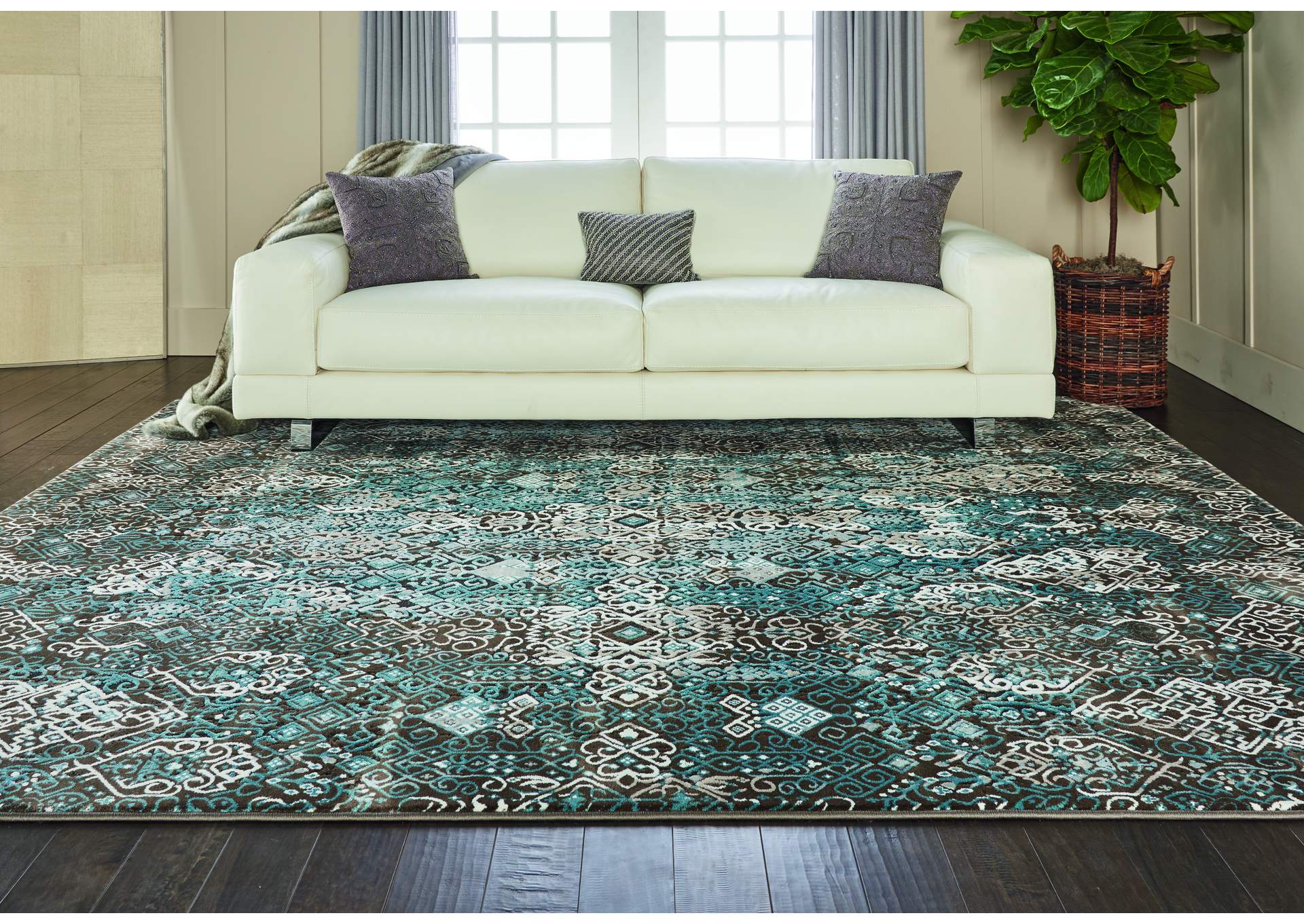 Nourison Karma KRM04 Blue and Brown 8'x11' Oversized Rug,Nourison
