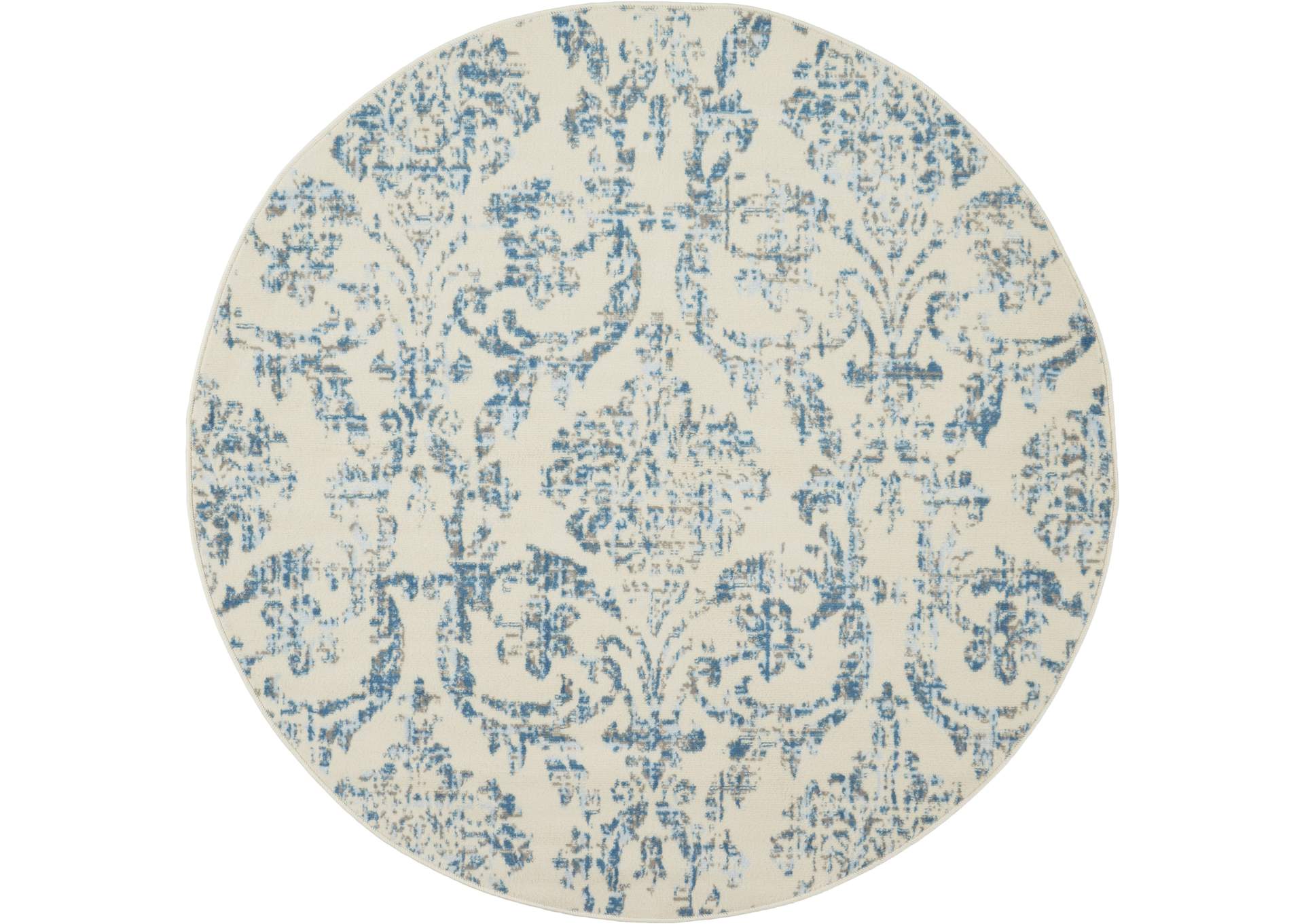 Nourison Jubilant JUB09 White and Blue 5' Round Farmhouse Area Rug,Nourison