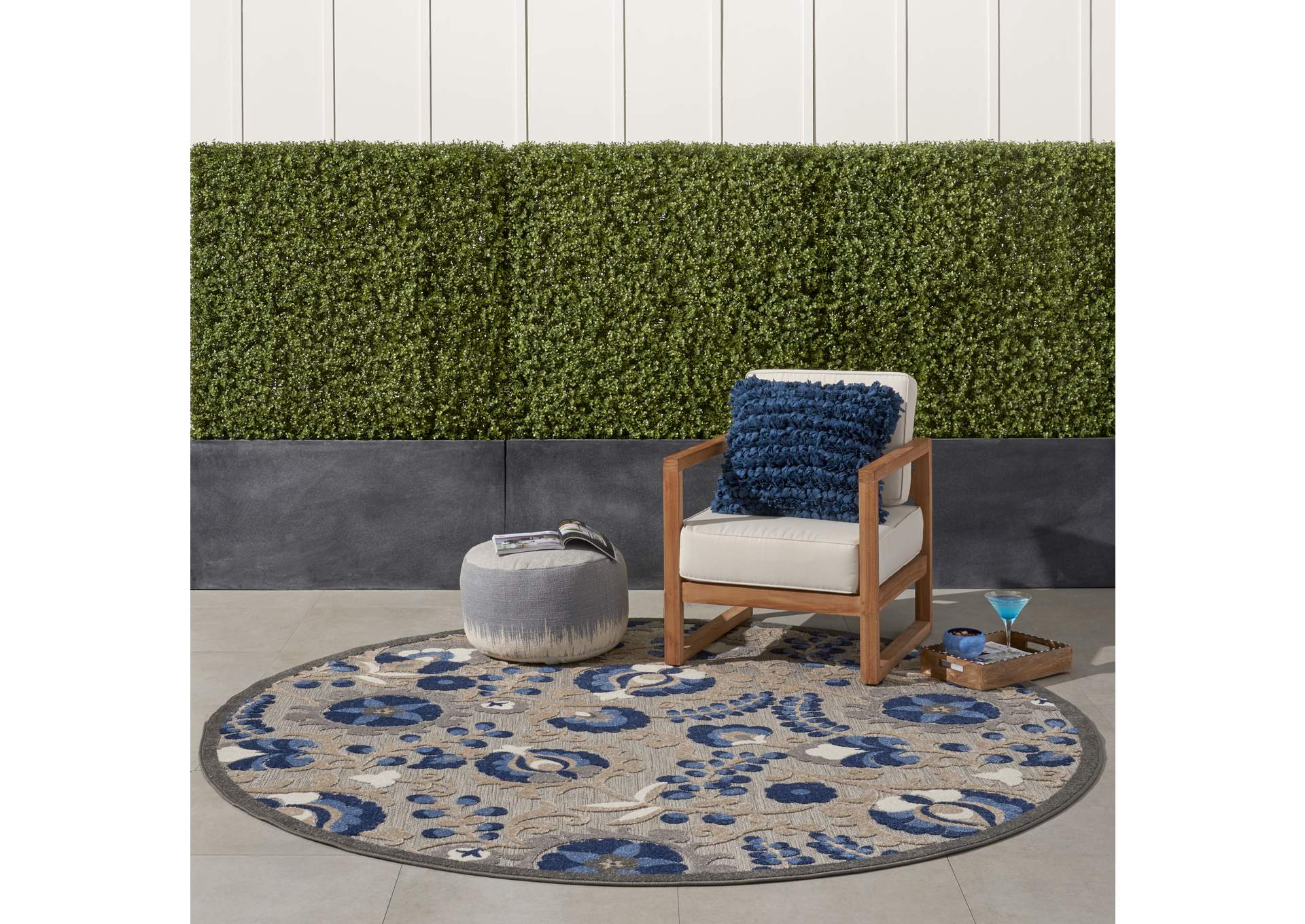 Nourison Aloha 8' Round Blue Patio Area Rug,Nourison