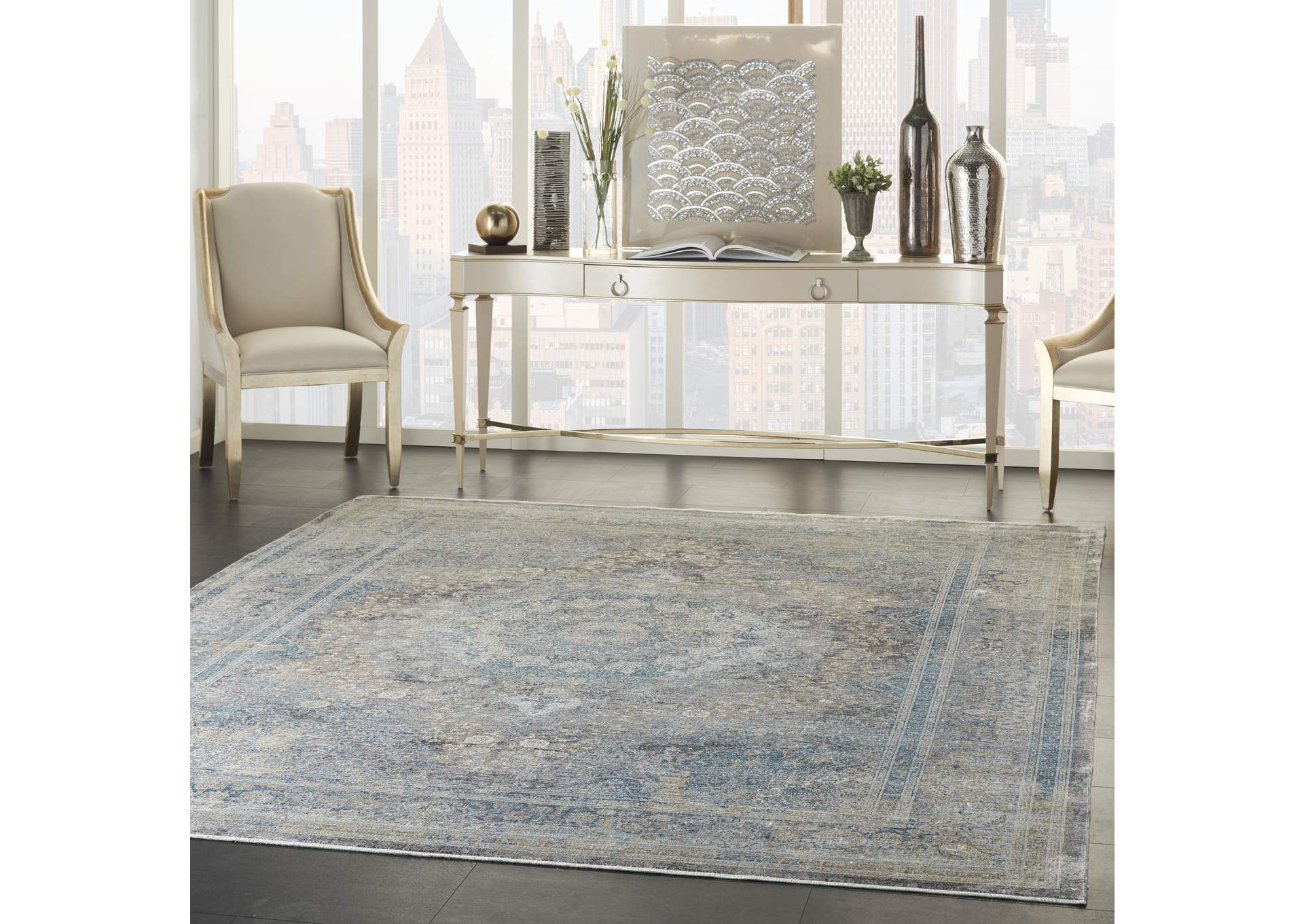 Nourison Starry Nights 8' x 10' Cream and Blue Vintage Area Rug,Nourison