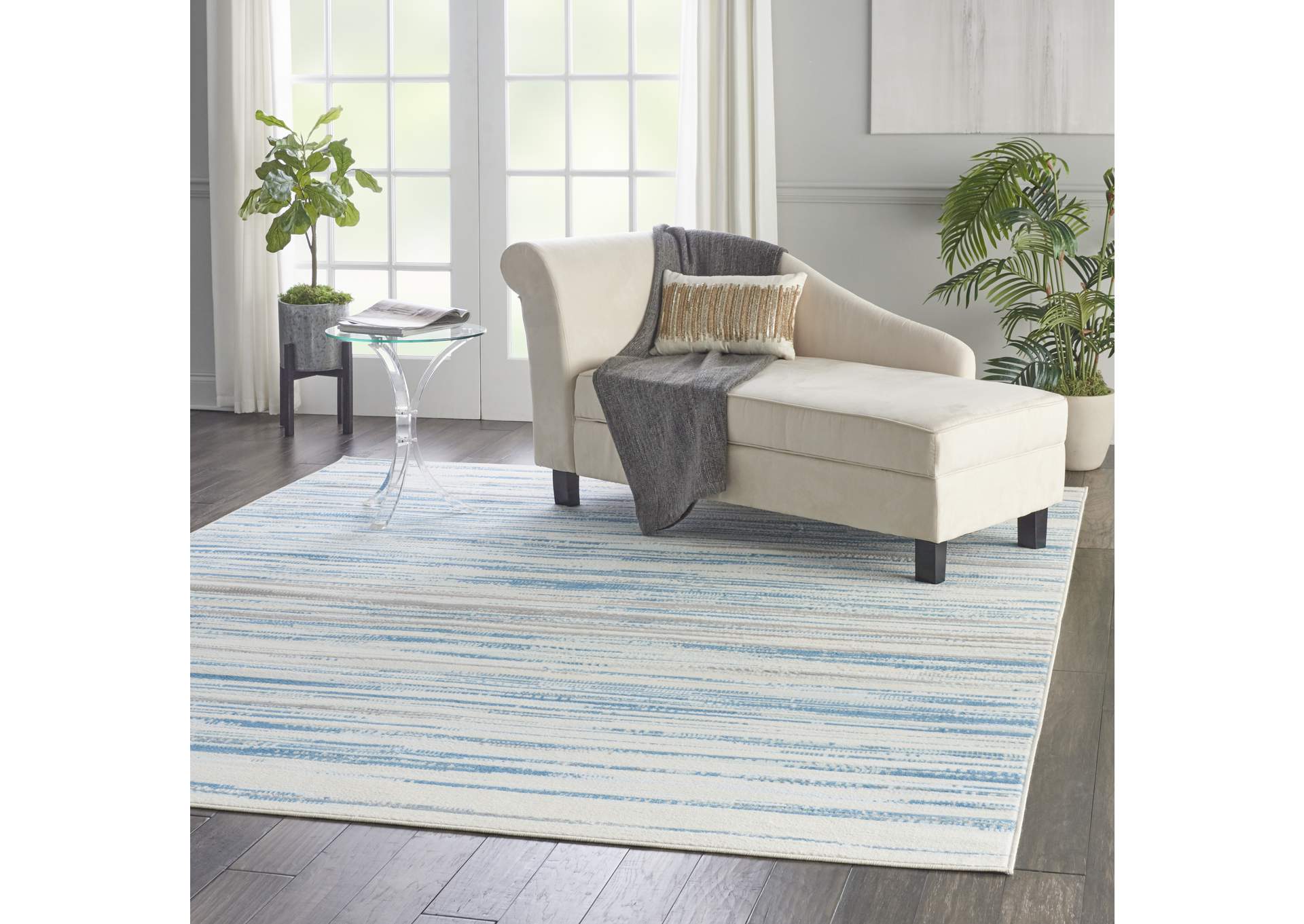 Nourison Jubilant JUB04 Teal Blue and White 8'x10' Large Low-pile Rug,Nourison